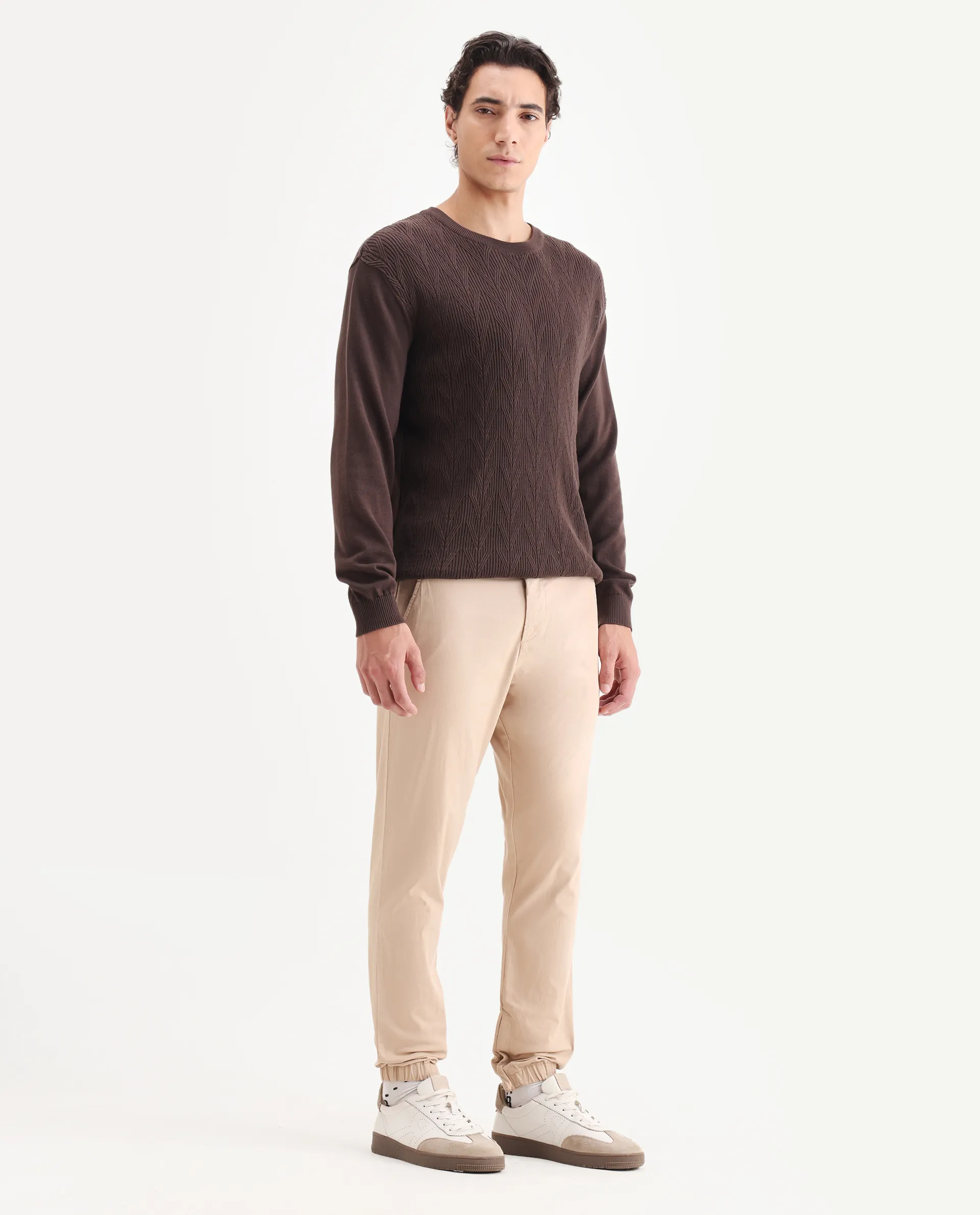 Rare Rabbit Men's Zade Khaki Cotton Blend Plain Regular Fit Trouser - Image 6