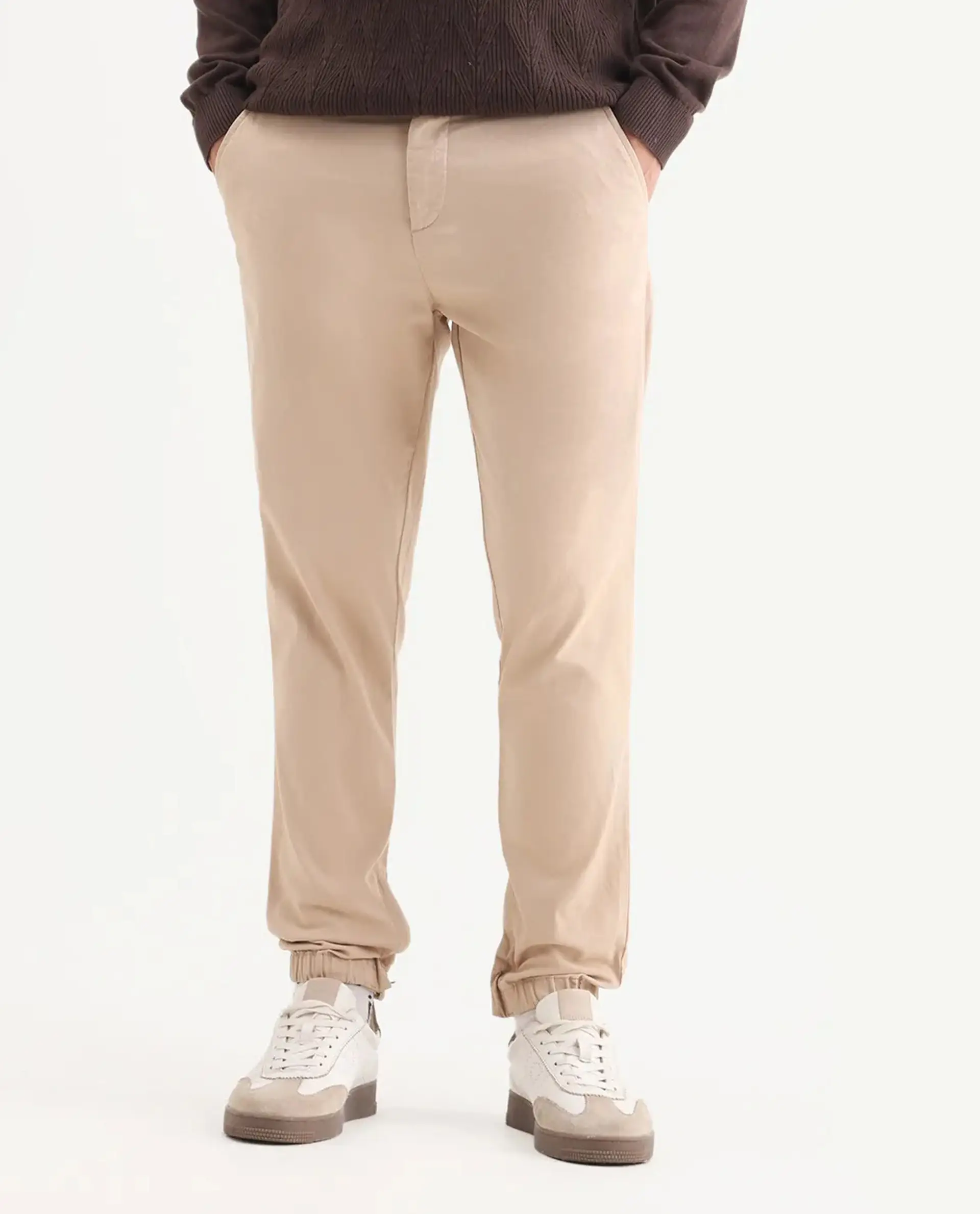 Rare Rabbit Men's Zade Khaki Cotton Blend Plain Regular Fit Trouser - Image 8