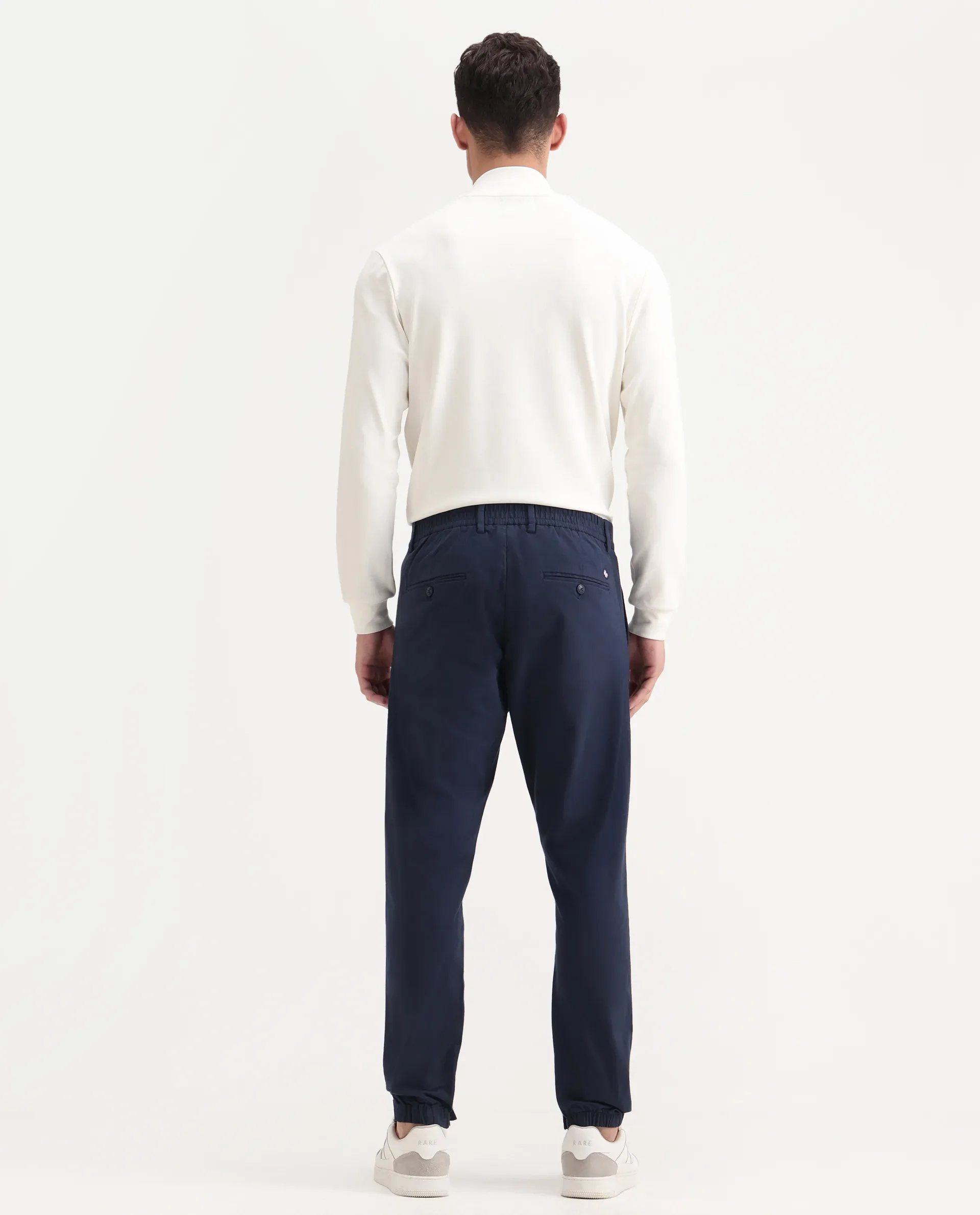 Rare Rabbit Men's Zade Navy Cotton Blend Plain Regular Fit Trouser - Image 8