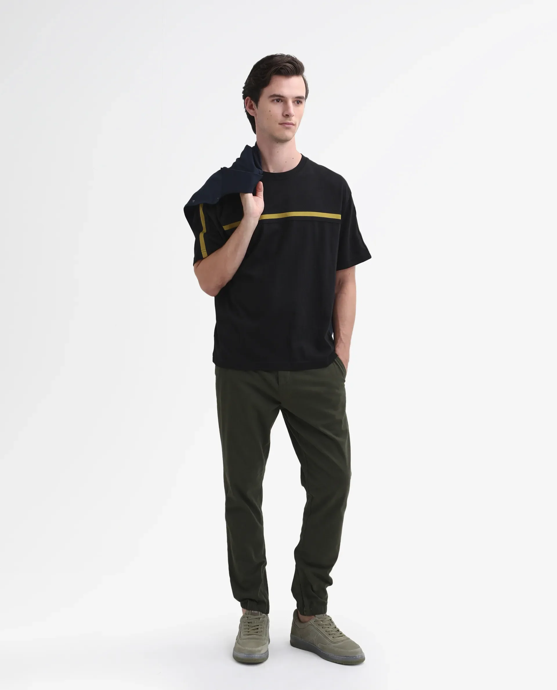 Rare Rabbit Men's Zade - Olive Cotton Plain Regular Fit Trouser
