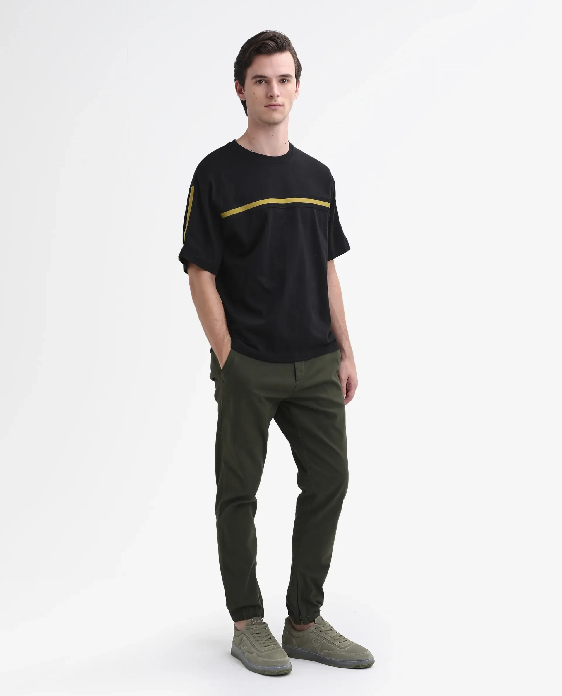 Rare Rabbit Men's Zade - Olive Cotton Plain Regular Fit Trouser - Image 3