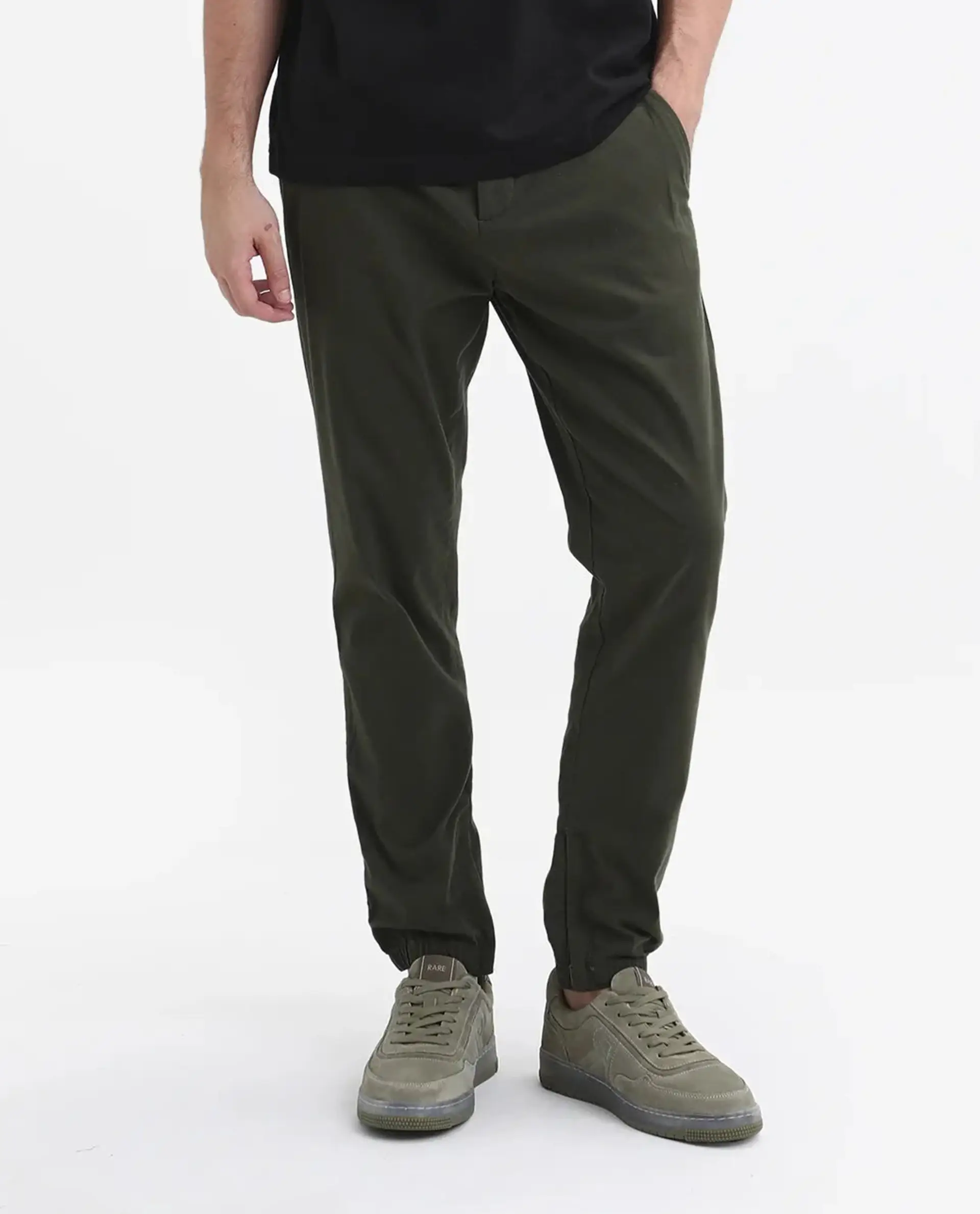 Rare Rabbit Men's Zade - Olive Cotton Plain Regular Fit Trouser - Image 8