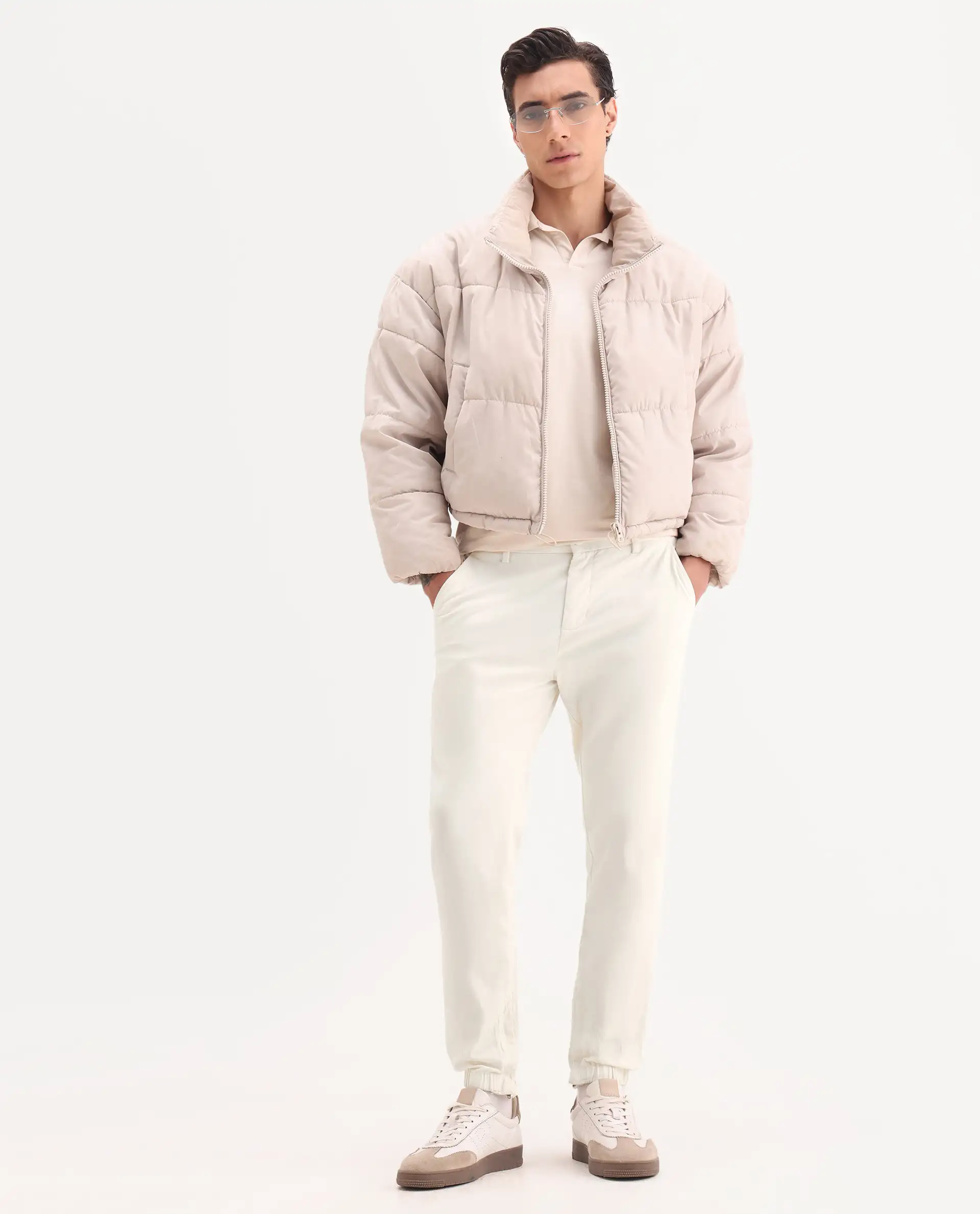 Rare Rabbit Men's Zade White Cotton Blend Plain Regular Fit Trouser