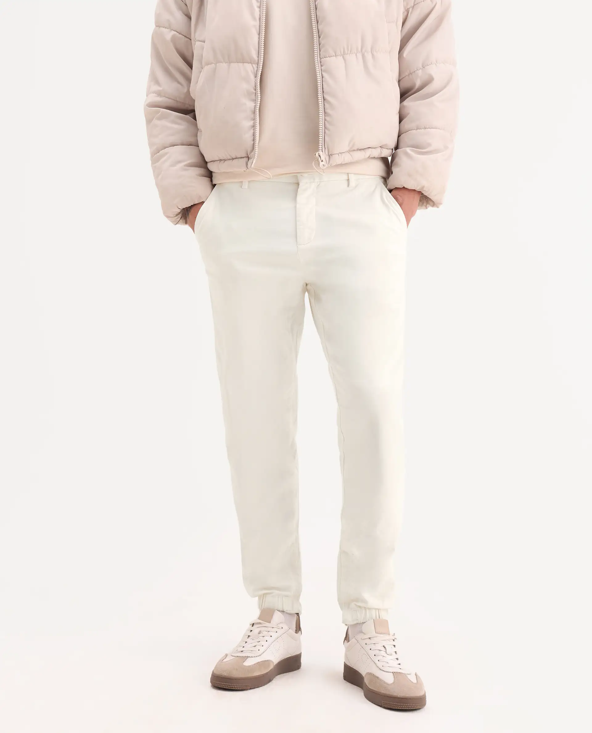 Rare Rabbit Men's Zade White Cotton Blend Plain Regular Fit Trouser - Image 2