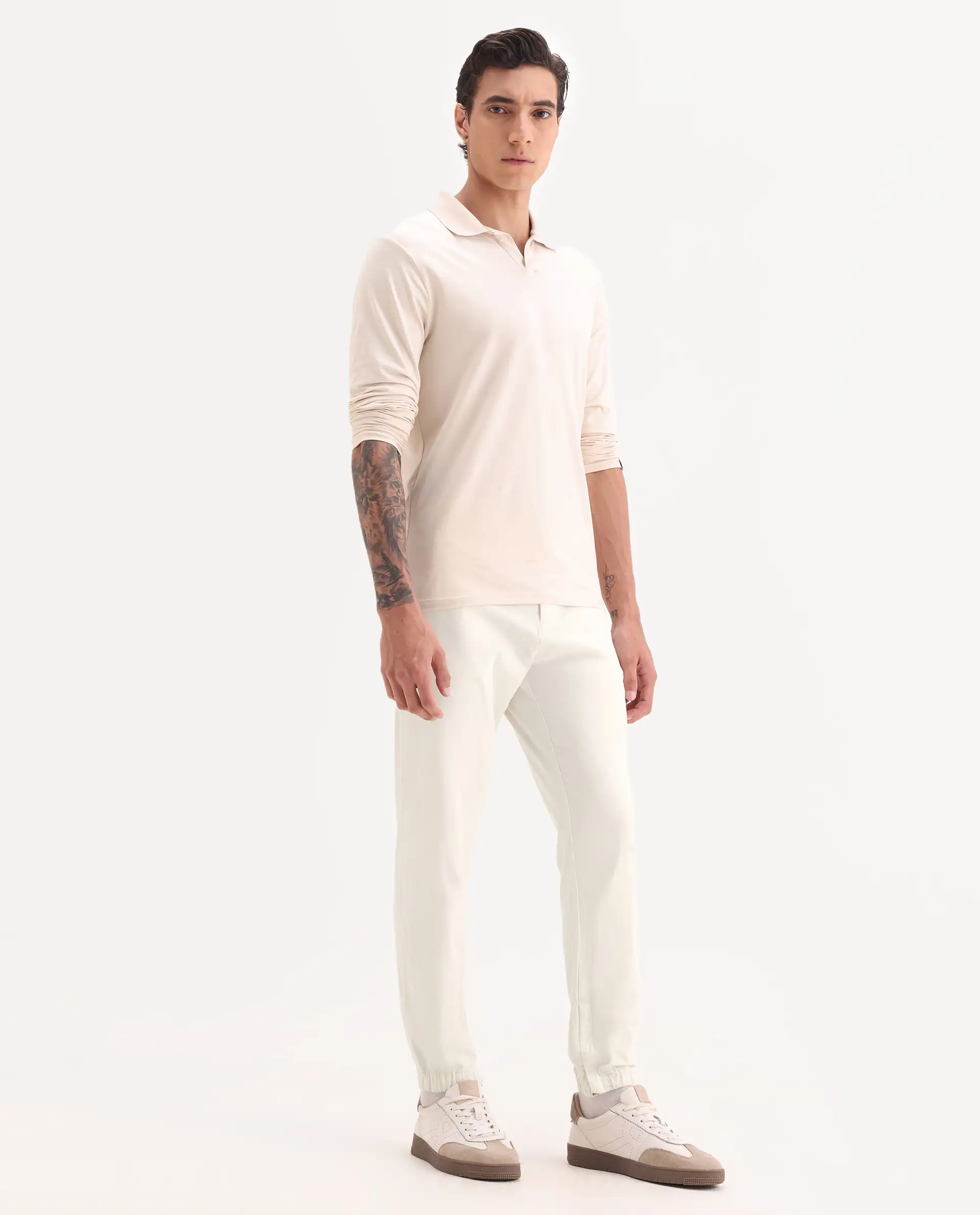 Rare Rabbit Men's Zade White Cotton Blend Plain Regular Fit Trouser - Image 4