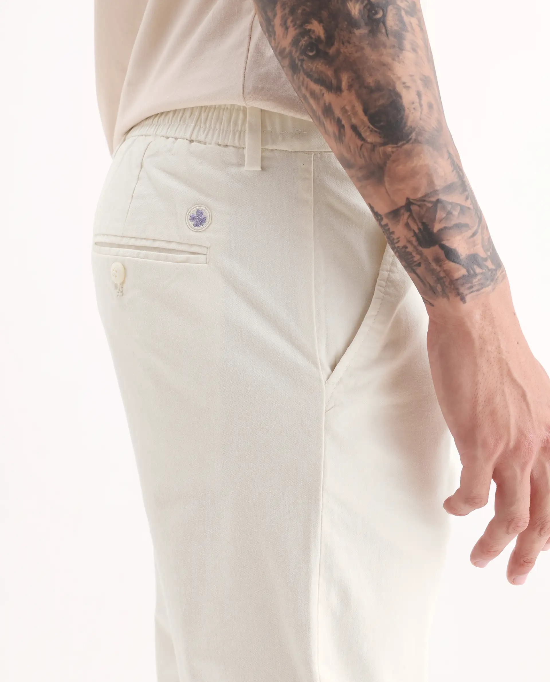Rare Rabbit Men's Zade White Cotton Blend Plain Regular Fit Trouser - Image 6