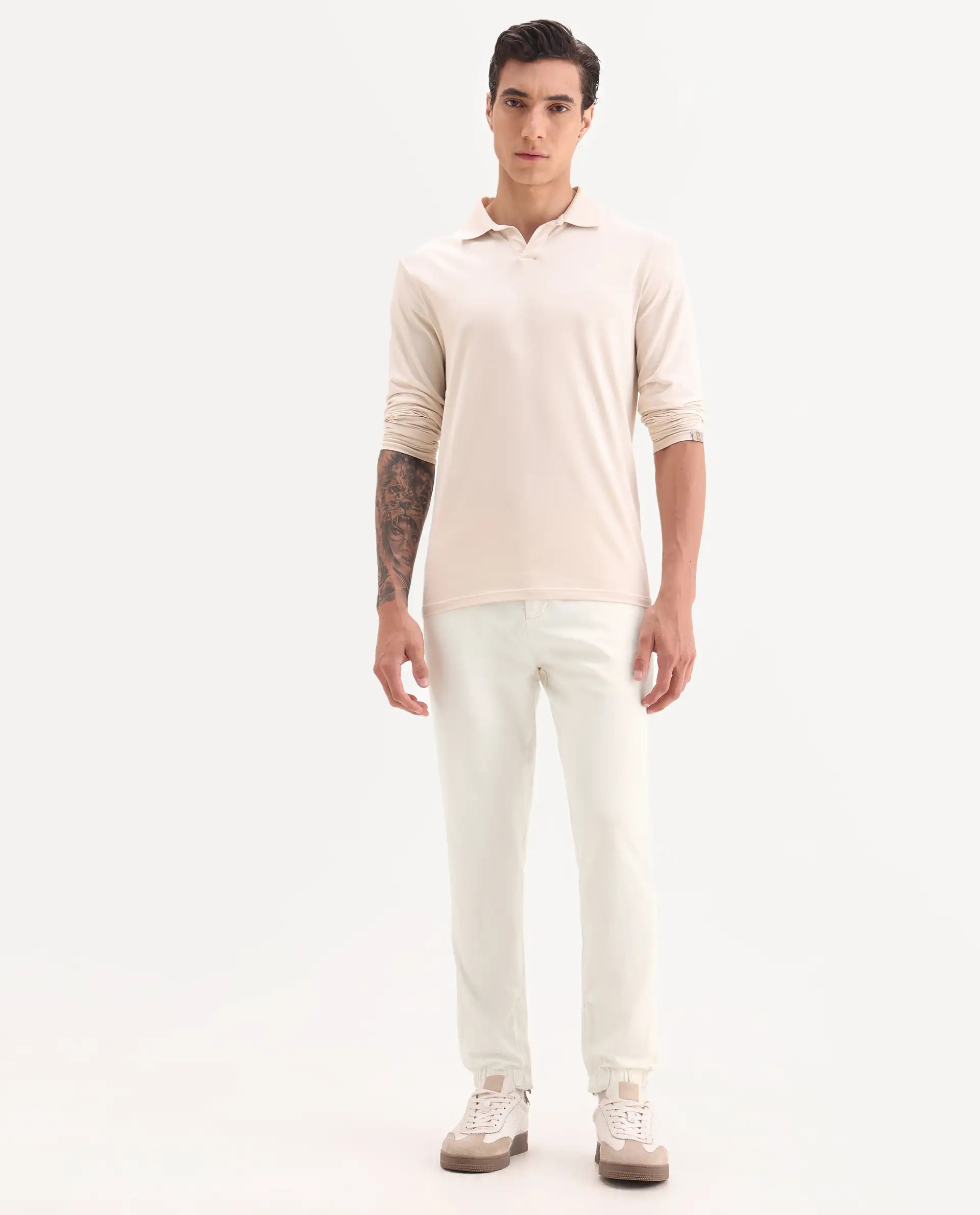Rare Rabbit Men's Zade White Cotton Blend Plain Regular Fit Trouser - Image 7