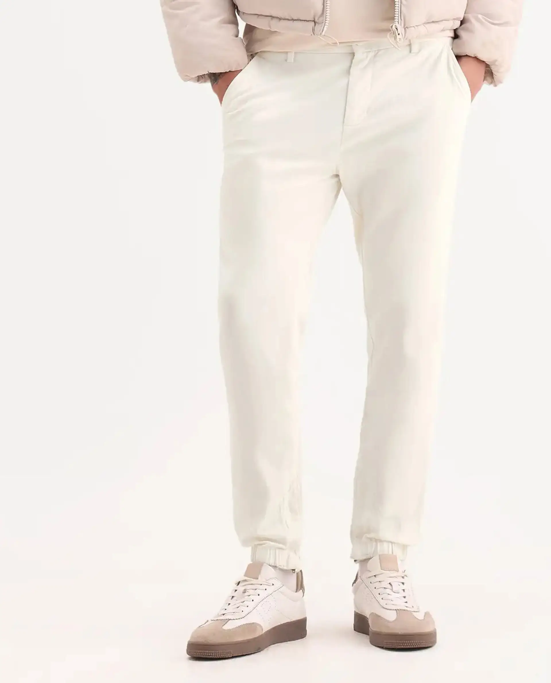 Rare Rabbit Men's Zade White Cotton Blend Plain Regular Fit Trouser - Image 9