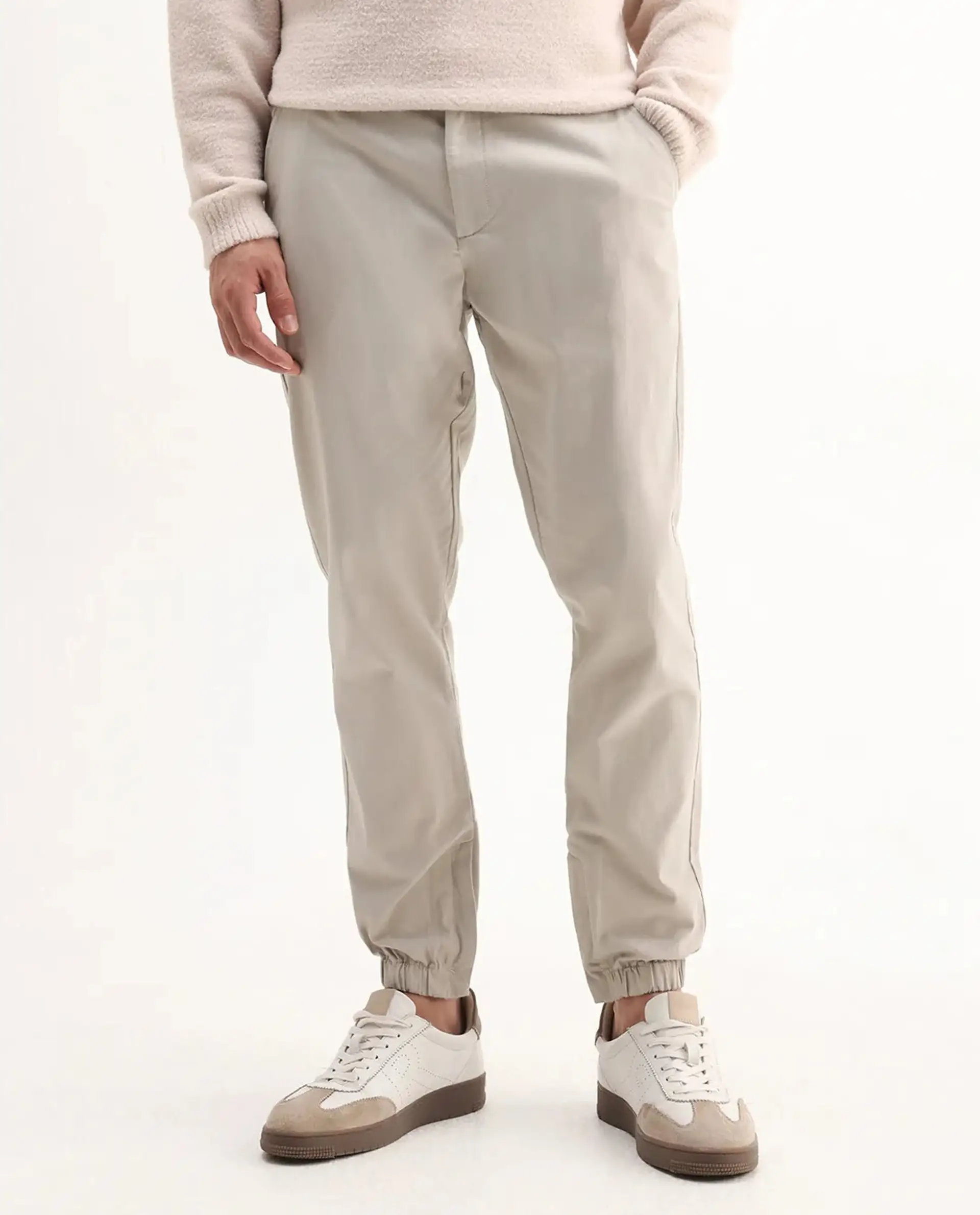 Rare Rabbit Men's Zade-N Light Beige Cotton Blend Plain Regular Fit Trouser - Image 10