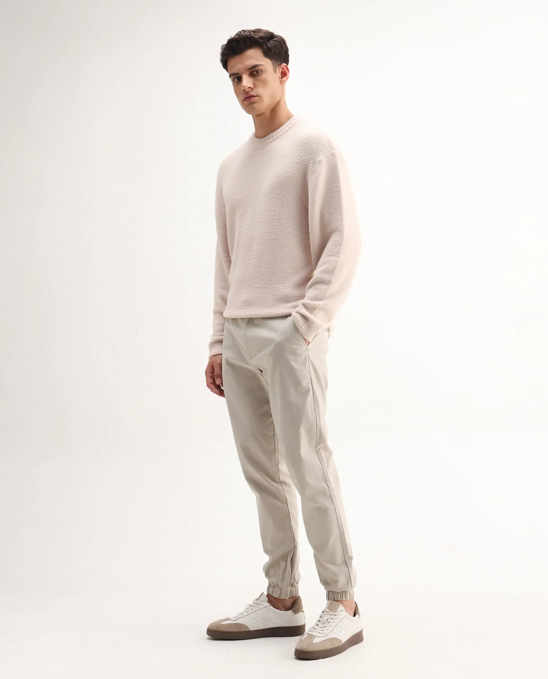 Rare Rabbit Men's Zade-N Light Beige Cotton Blend Plain Regular Fit Trouser - Image 4