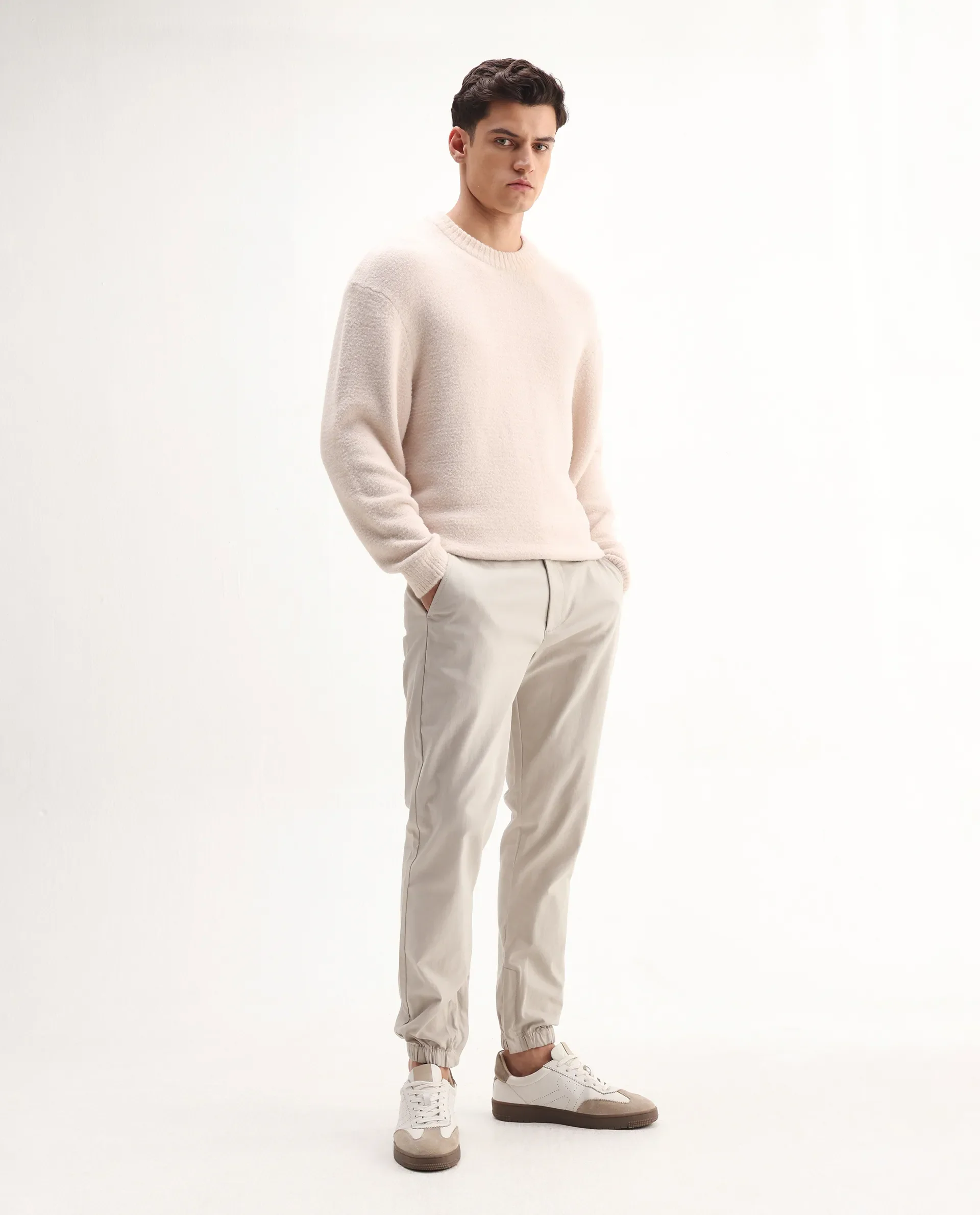 Rare Rabbit Men's Zade-N Light Beige Cotton Blend Plain Regular Fit Trouser - Image 6