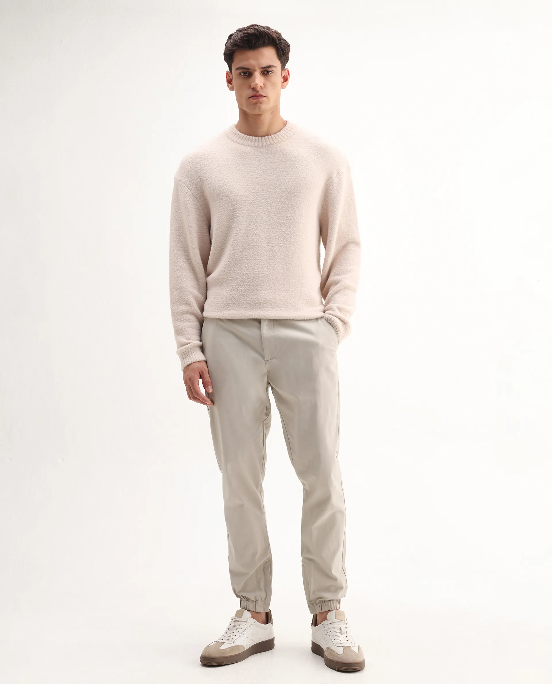 Rare Rabbit Men's Zade-N Light Beige Cotton Blend Plain Regular Fit Trouser - Image 7