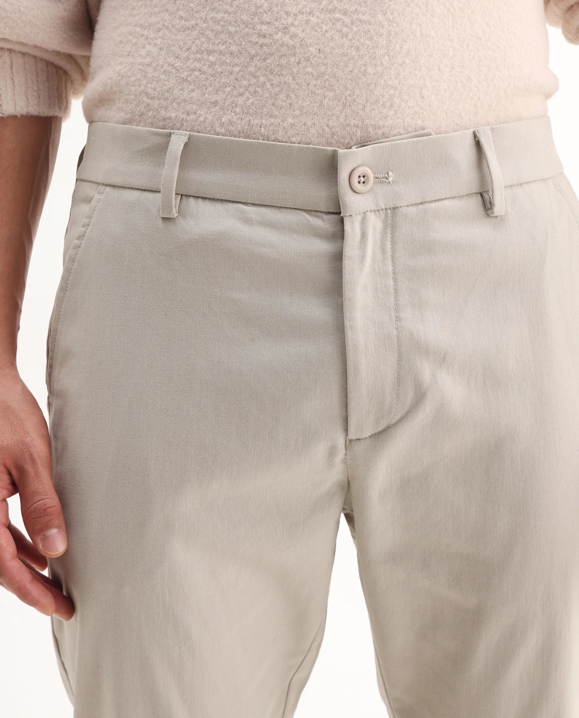 Rare Rabbit Men's Zade-N Light Beige Cotton Blend Plain Regular Fit Trouser - Image 8