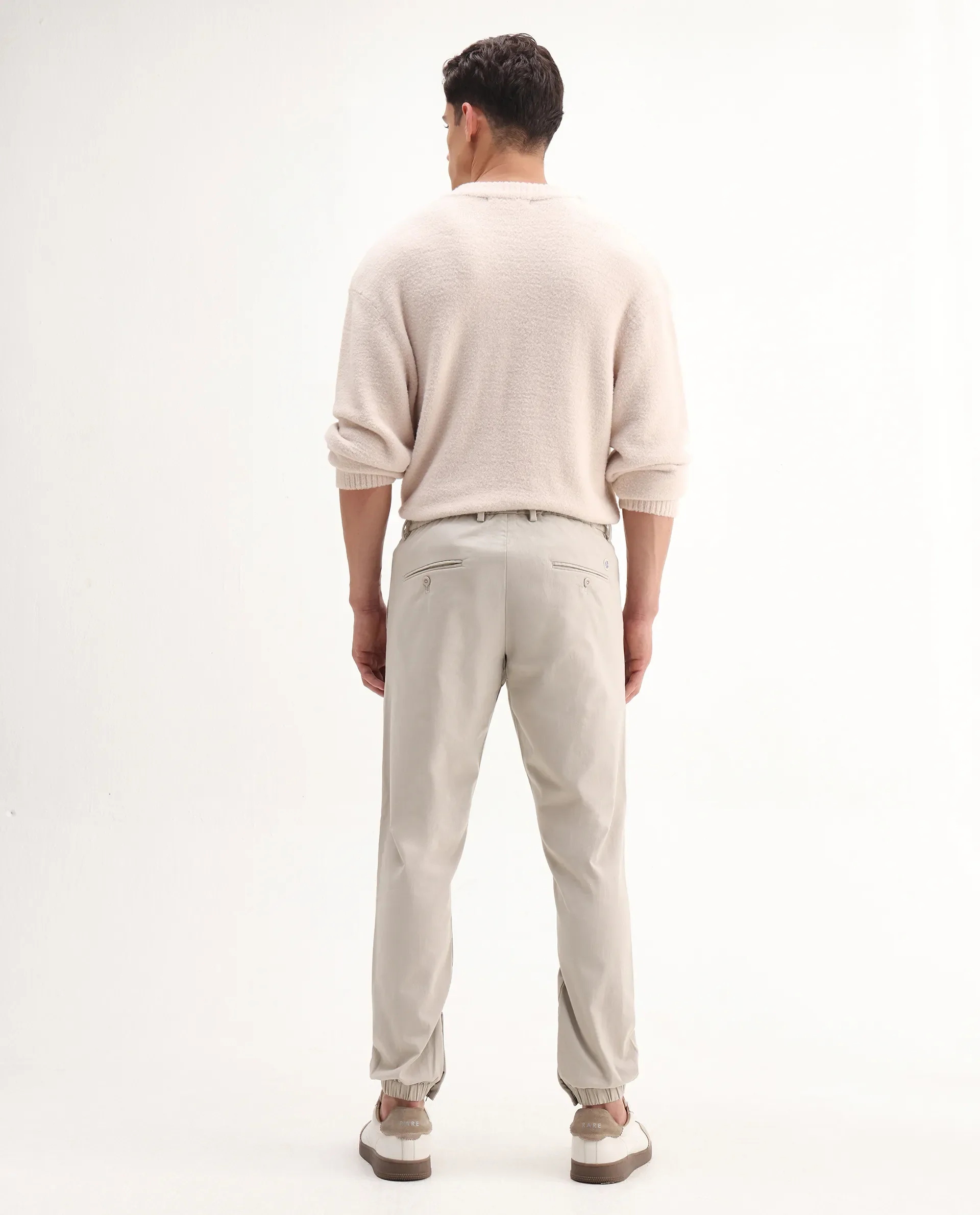 Rare Rabbit Men's Zade-N Light Beige Cotton Blend Plain Regular Fit Trouser - Image 9