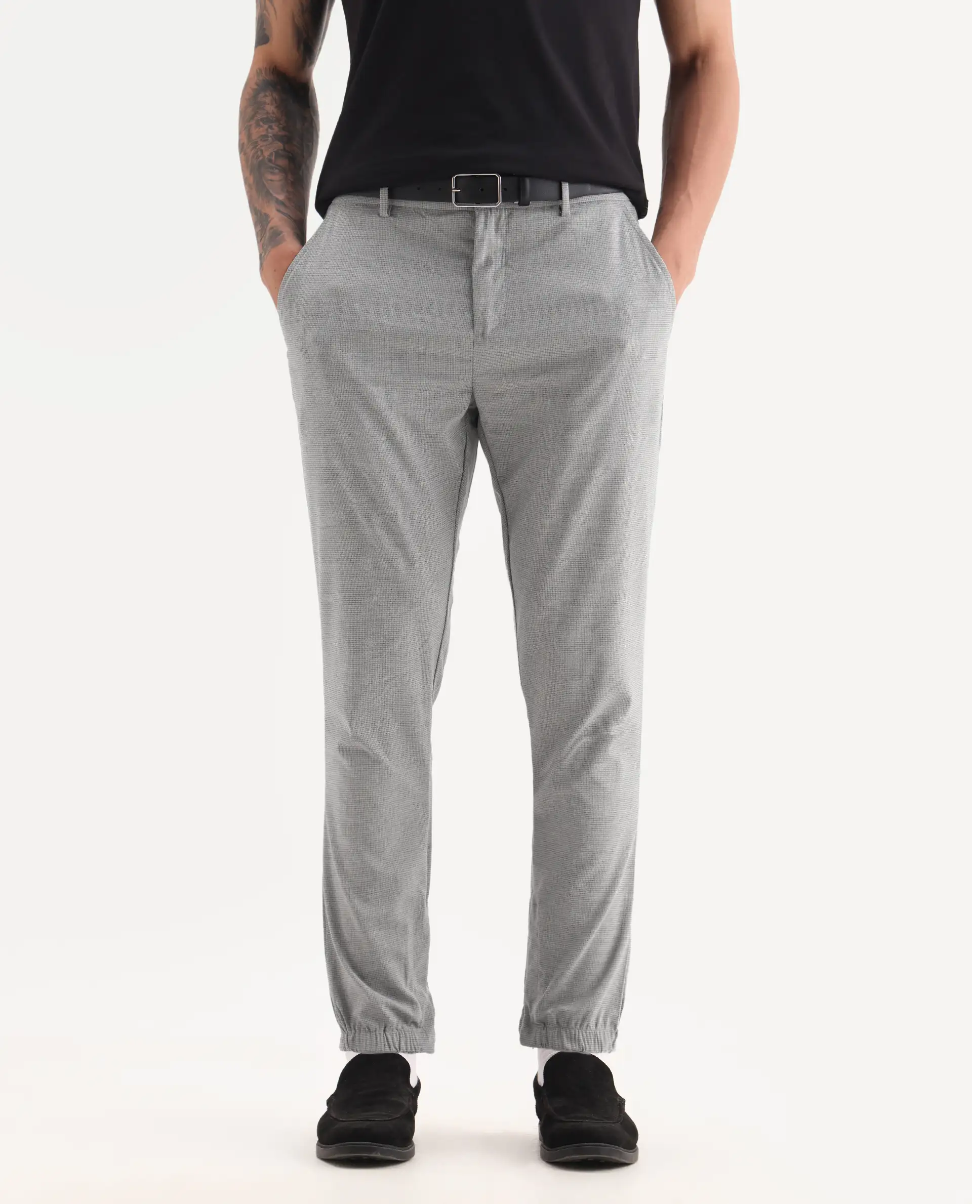 Rare Rabbit Men's Guild Casual Zader Grey Polyester Checked Print Regular Fit Trouser - Image 2