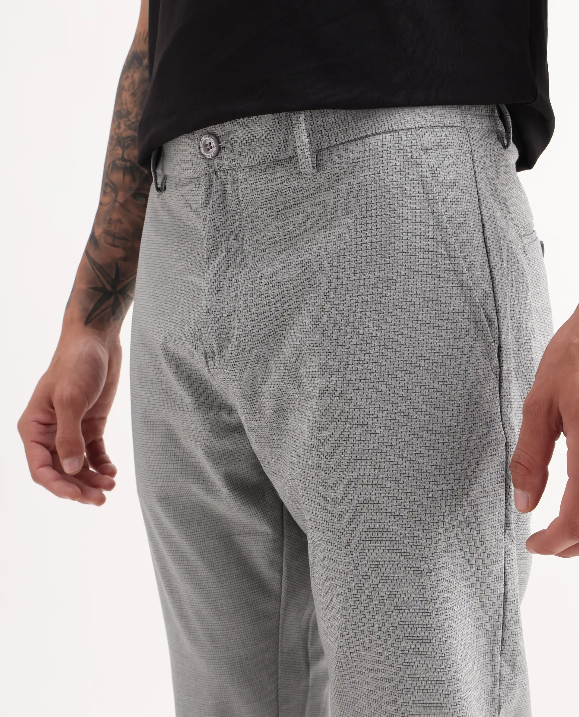 Rare Rabbit Men's Guild Casual Zader Grey Polyester Checked Print Regular Fit Trouser - Image 3
