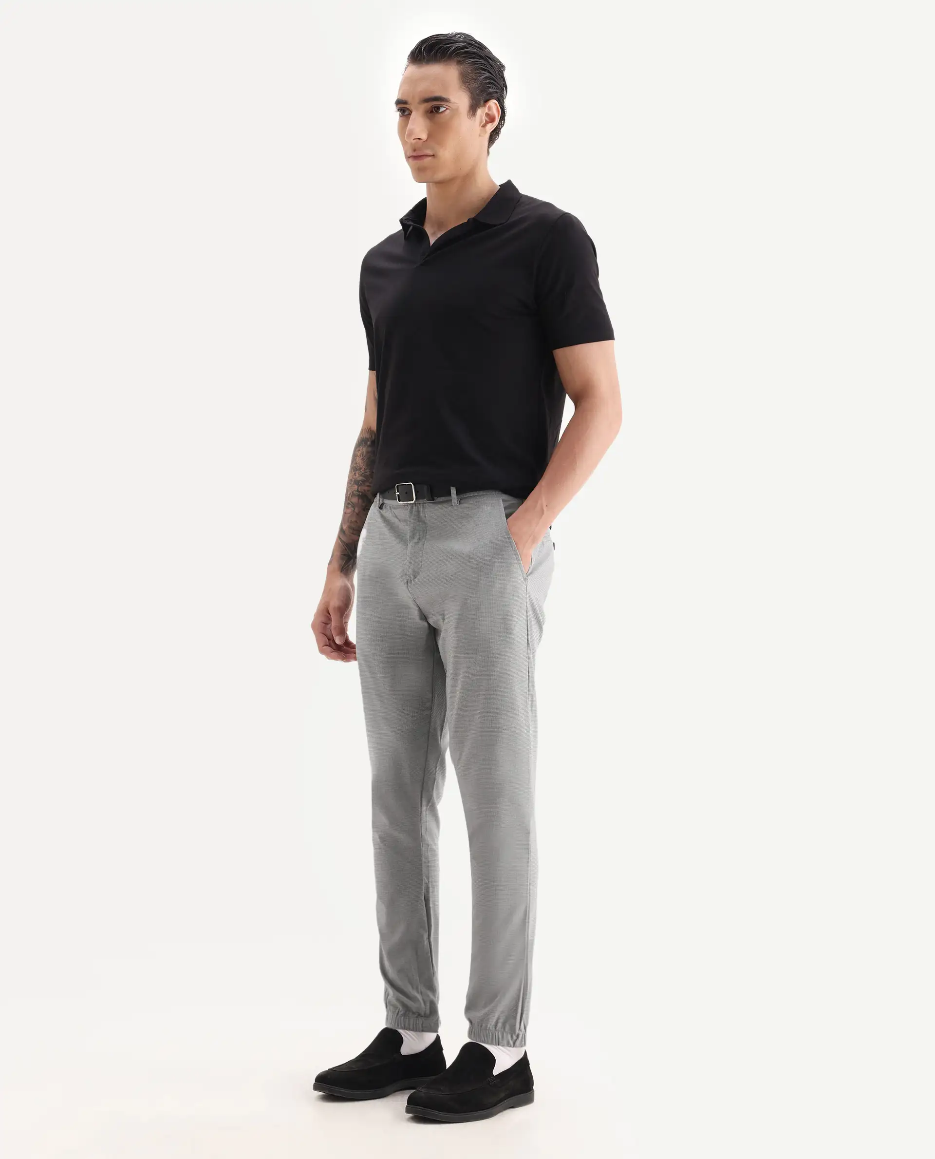 Rare Rabbit Men's Guild Casual Zader Grey Polyester Checked Print Regular Fit Trouser - Image 5