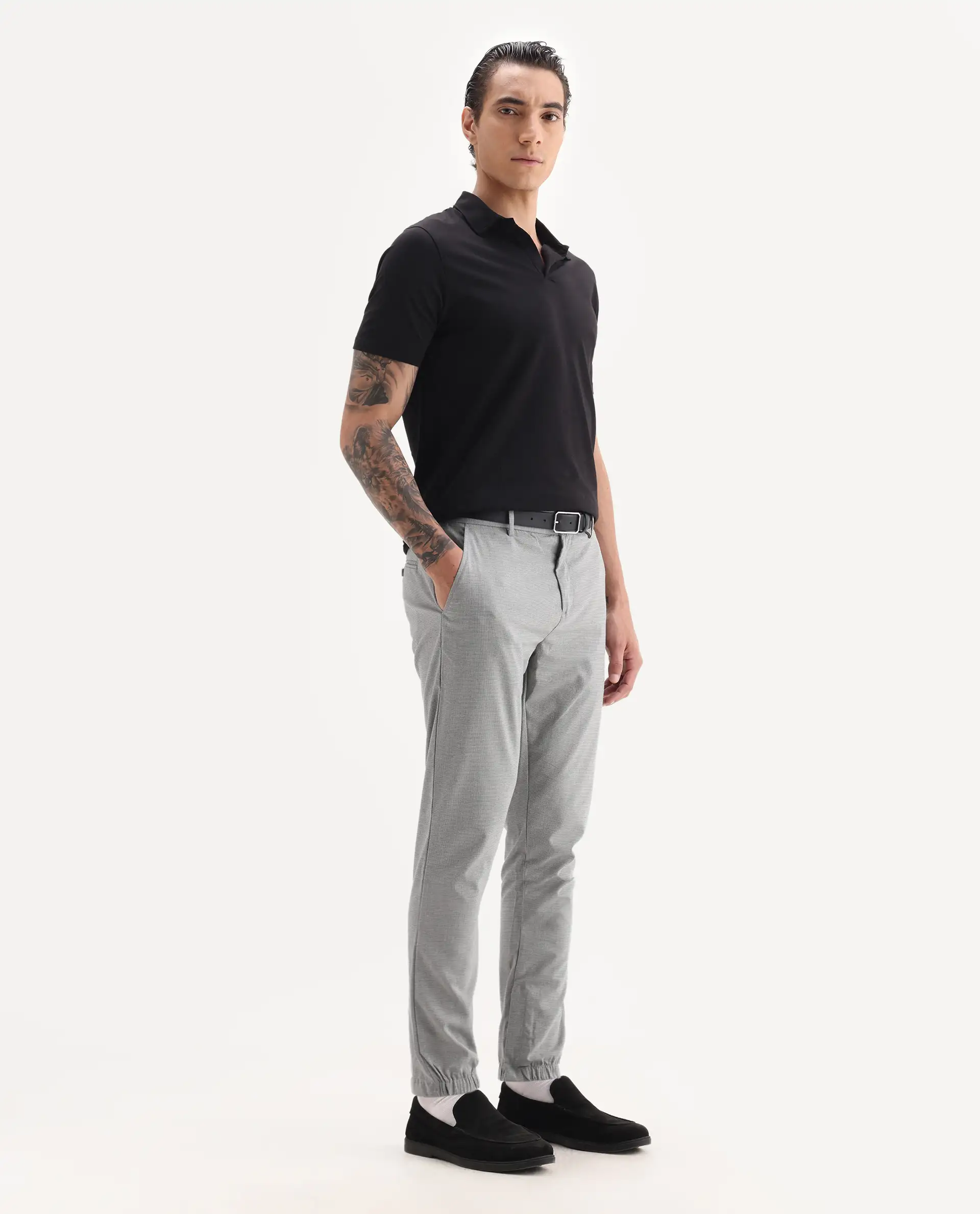 Rare Rabbit Men's Guild Casual Zader Grey Polyester Checked Print Regular Fit Trouser - Image 6
