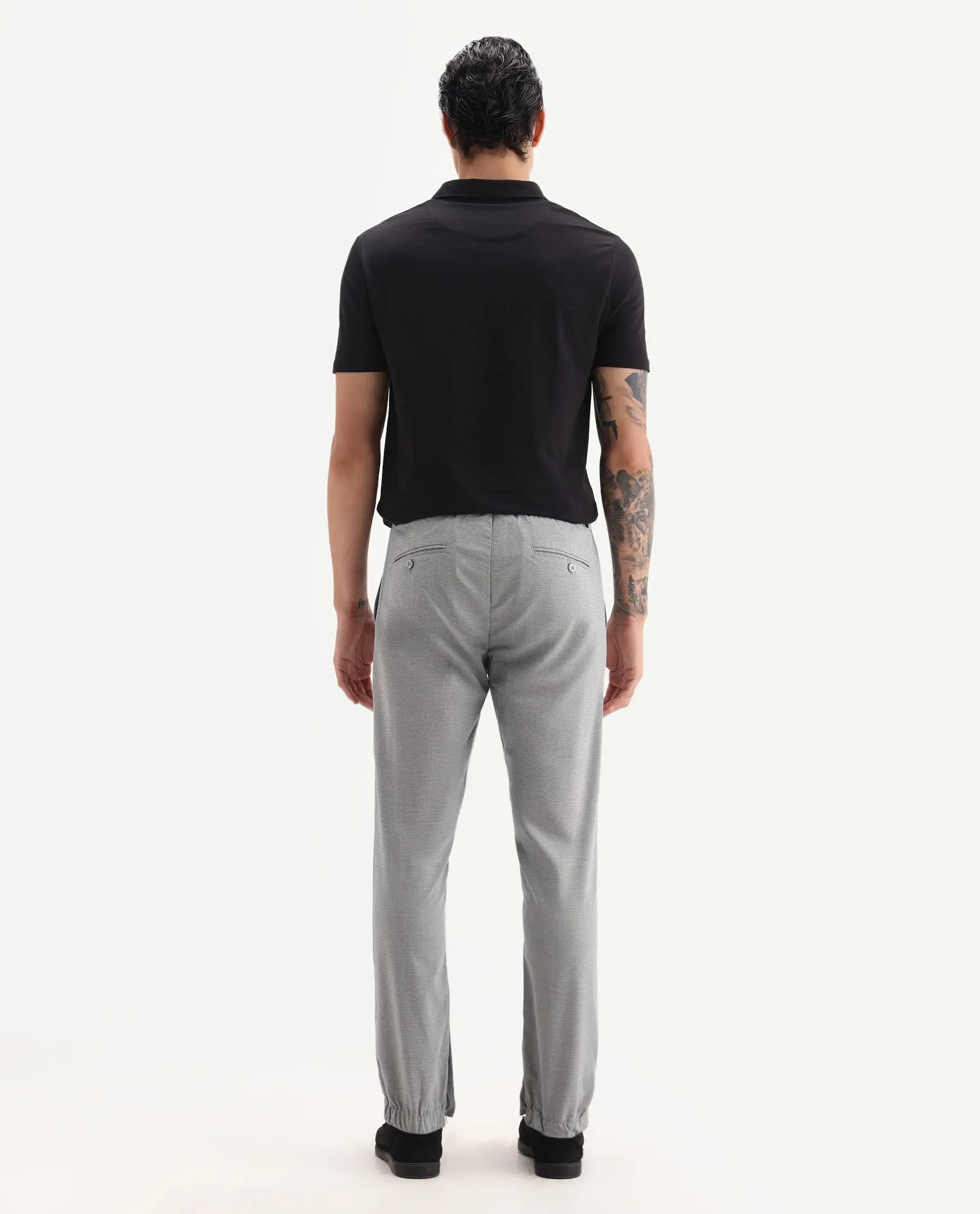 Rare Rabbit Men's Guild Casual Zader Grey Polyester Checked Print Regular Fit Trouser - Image 7