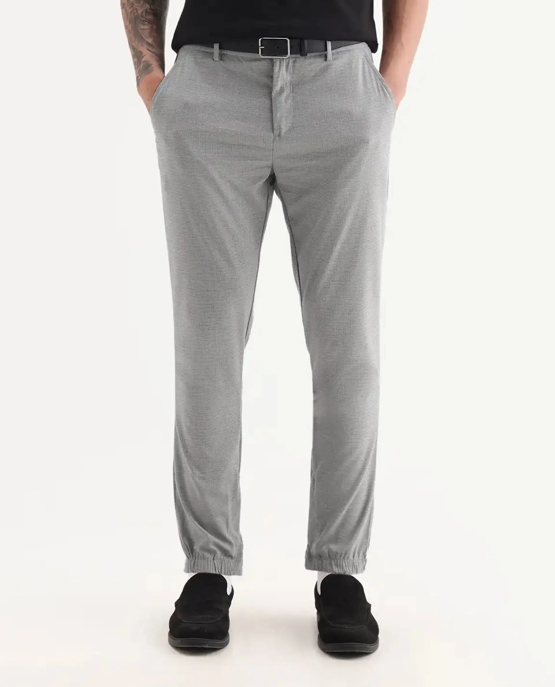 Rare Rabbit Men's Guild Casual Zader Grey Polyester Checked Print Regular Fit Trouser - Image 8
