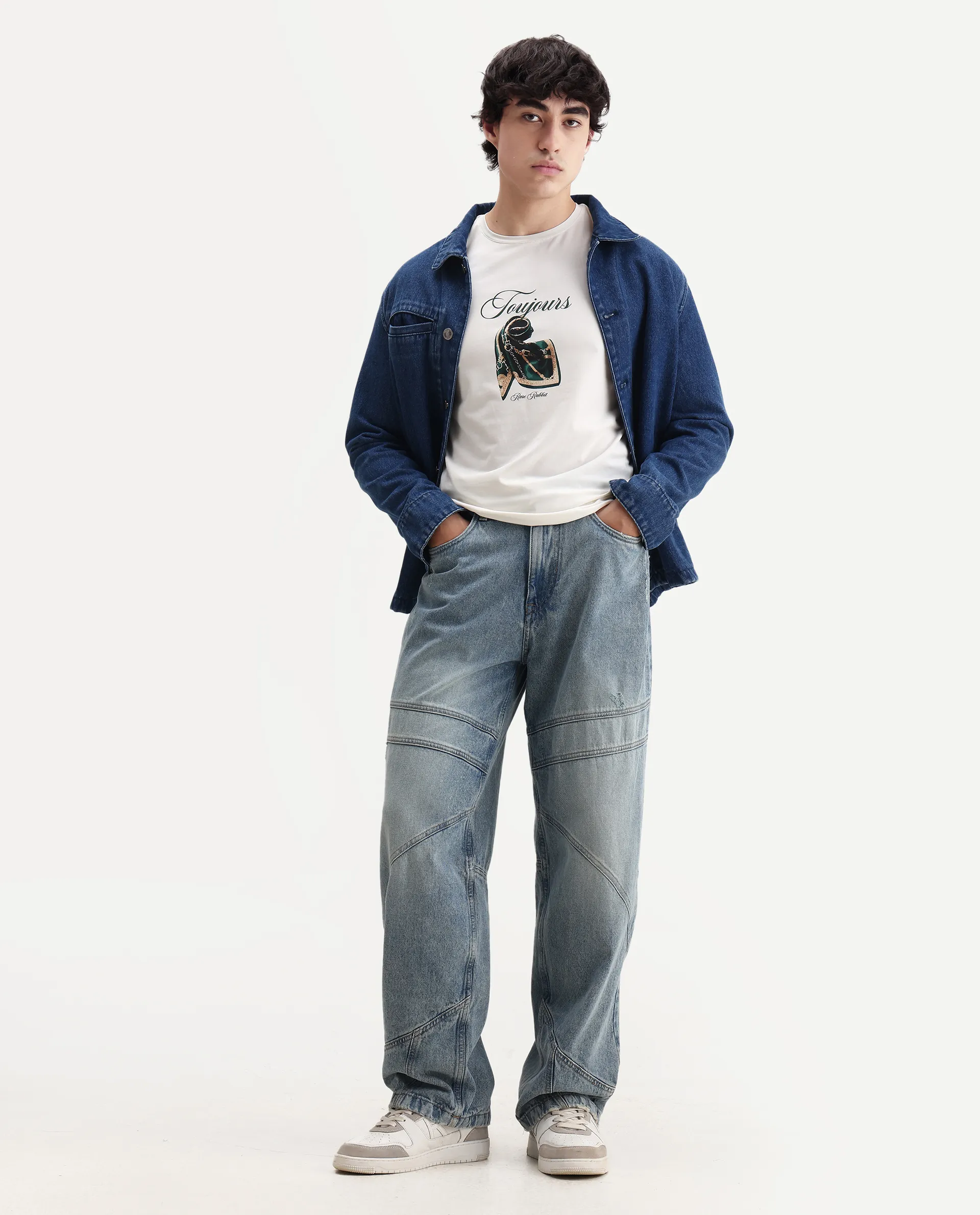 Rare Rabbit Men's Zaf Off White Cotton Blend Fabric Crew Neck Regular Fit Graphic Print T-Shirt - Image 6