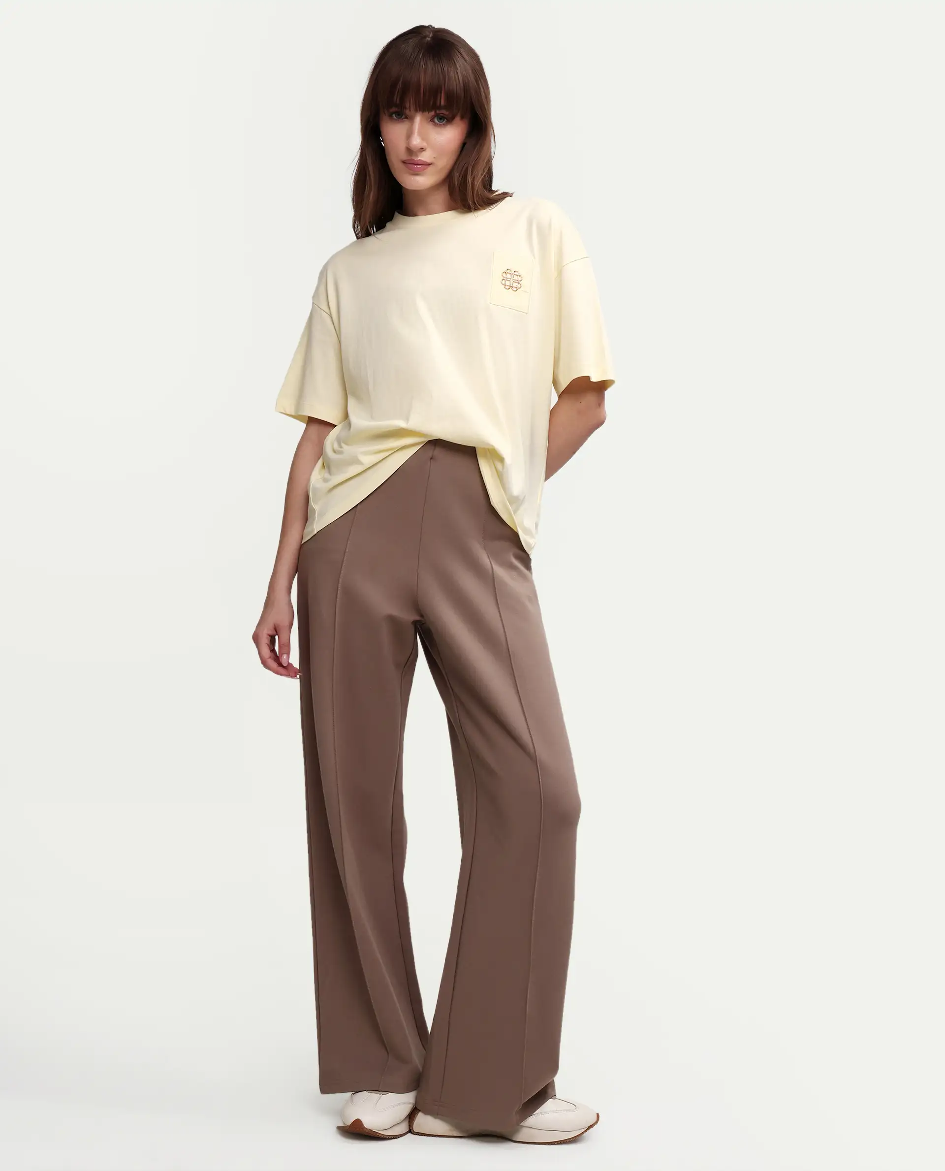 Rareism Women's Zaf Light Yellow Cotton Half Sleeve Boxy Plain T-Shirt - Image 2