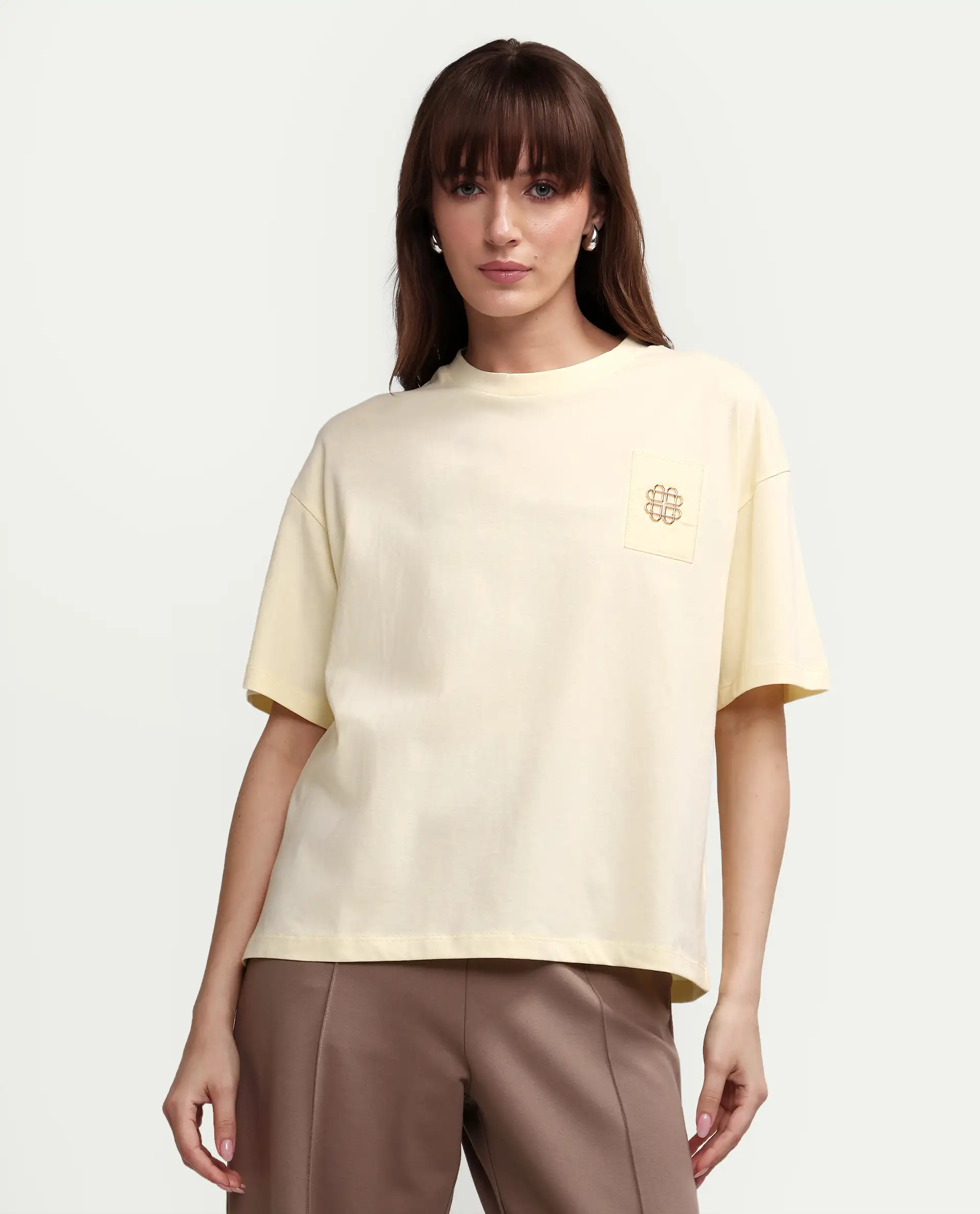 Rareism Women's Zaf Light Yellow Cotton Half Sleeve Boxy Plain T-Shirt - Image 3