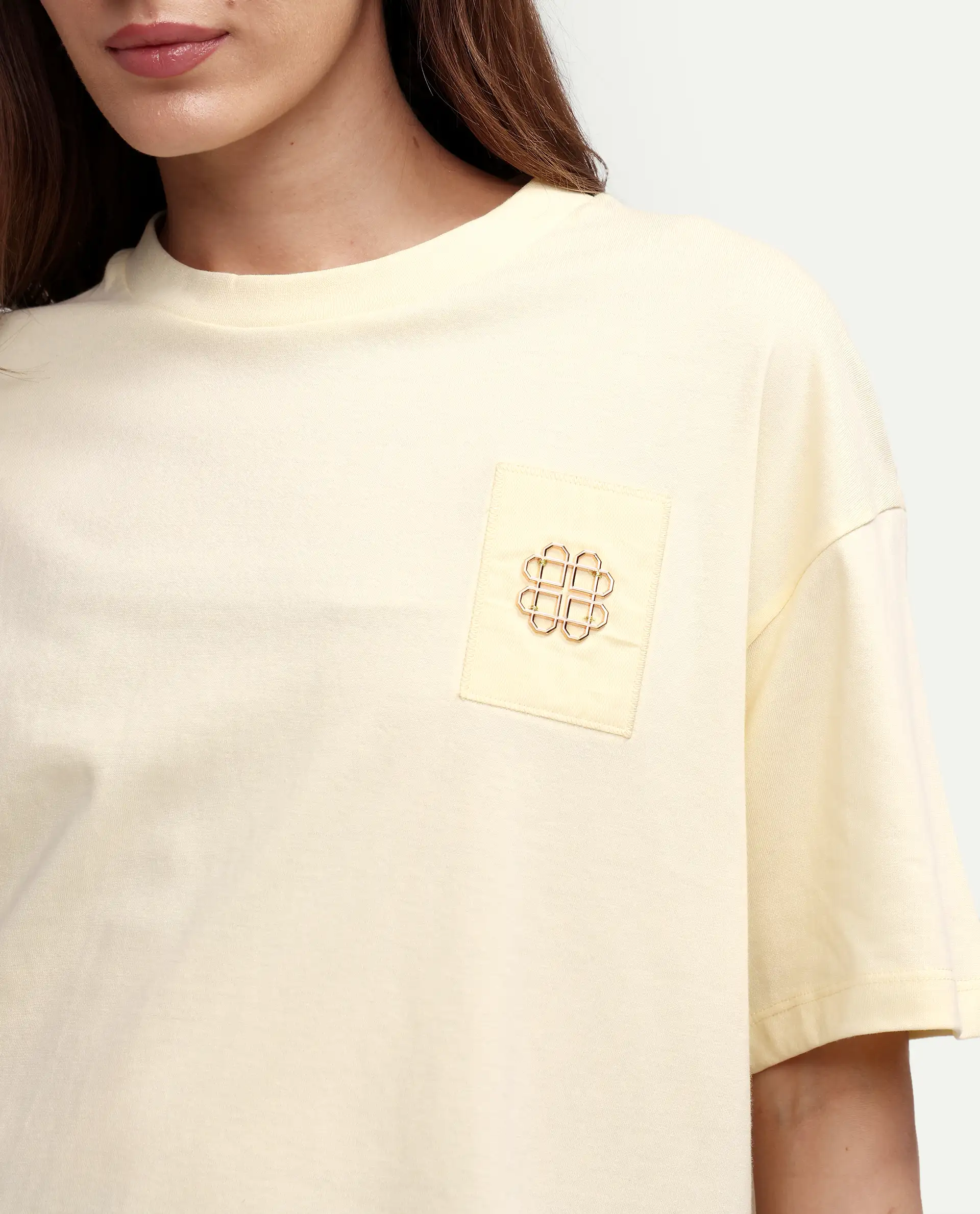 Rareism Women's Zaf Light Yellow Cotton Half Sleeve Boxy Plain T-Shirt - Image 4