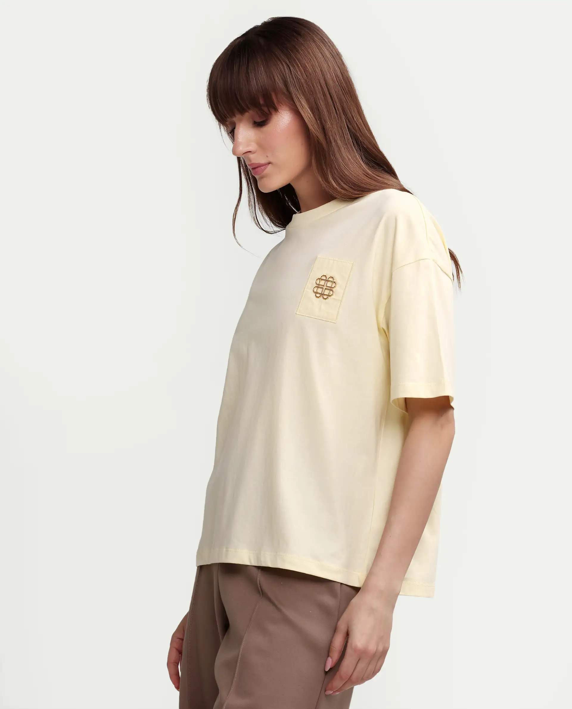 Rareism Women's Zaf Light Yellow Cotton Half Sleeve Boxy Plain T-Shirt - Image 5