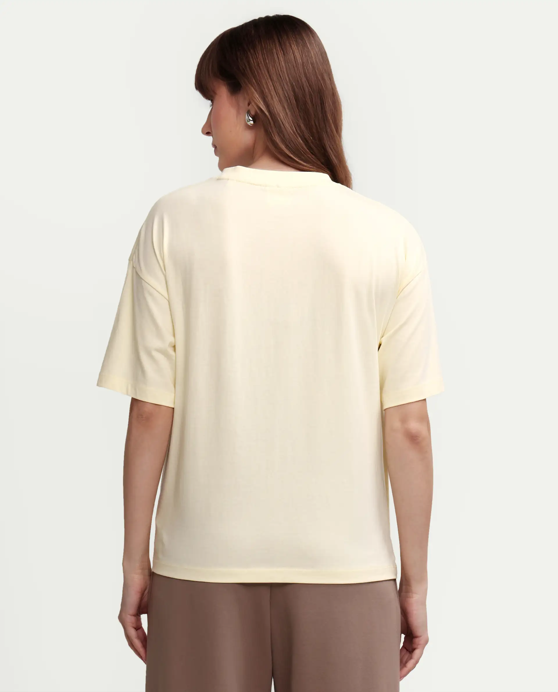 Rareism Women's Zaf Light Yellow Cotton Half Sleeve Boxy Plain T-Shirt - Image 7