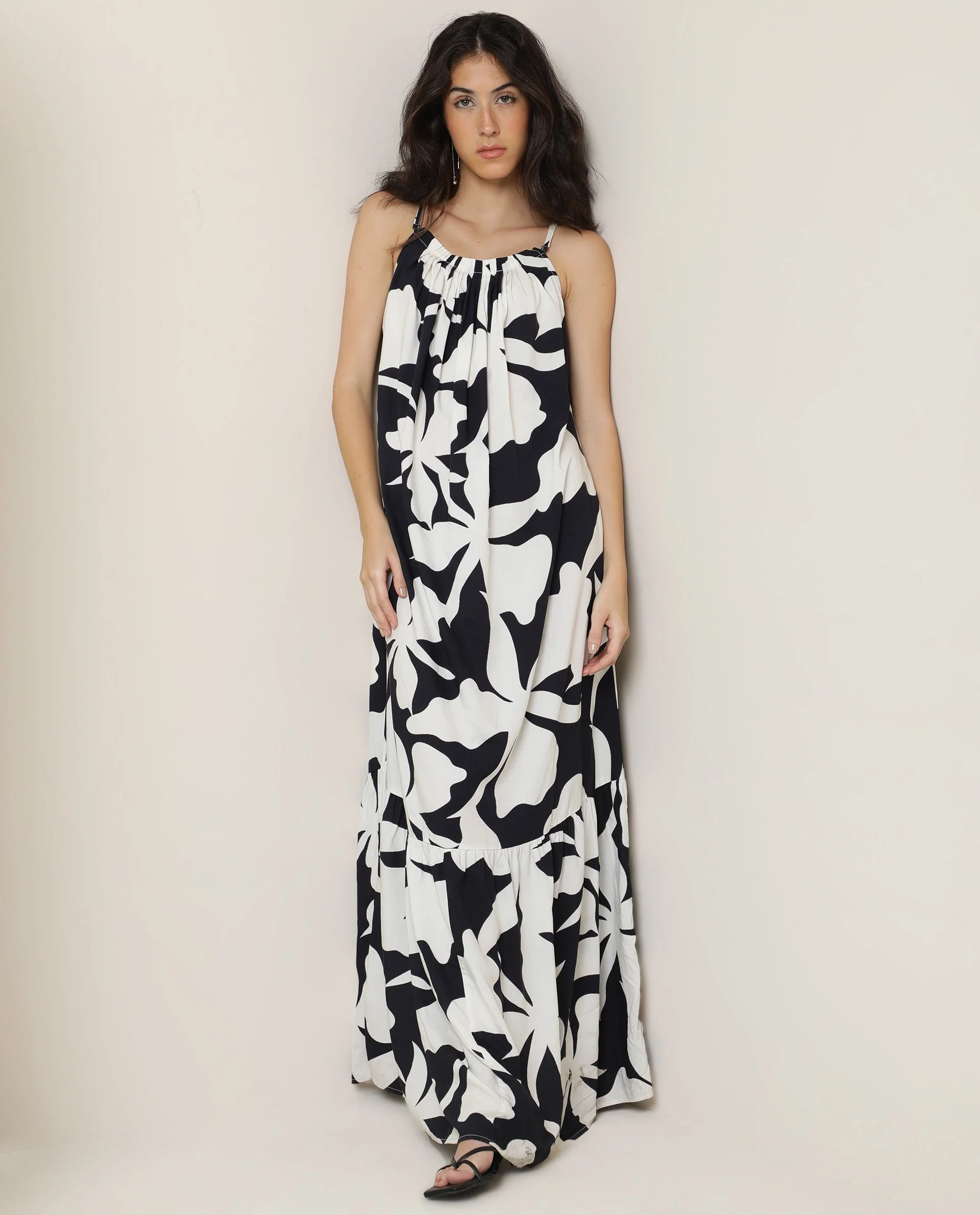 Rareism Women's Zahara Black Viscose Shoulder Strap Floral Print Shoulder Strap Knee Length Regular Fit Dress - Image 3