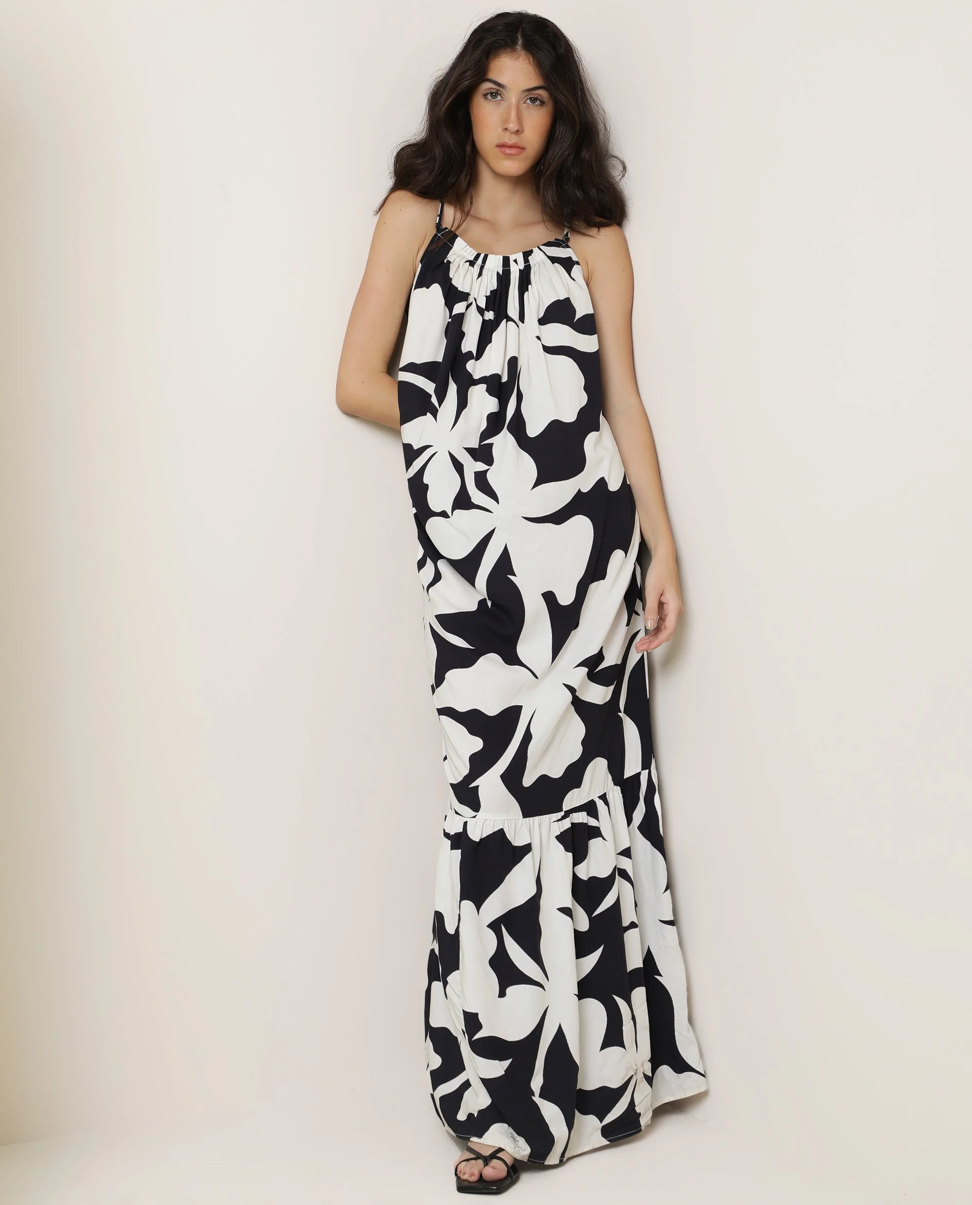 Rareism Women's Zahara Black Viscose Shoulder Strap Floral Print Shoulder Strap Knee Length Regular Fit Dress - Image 8