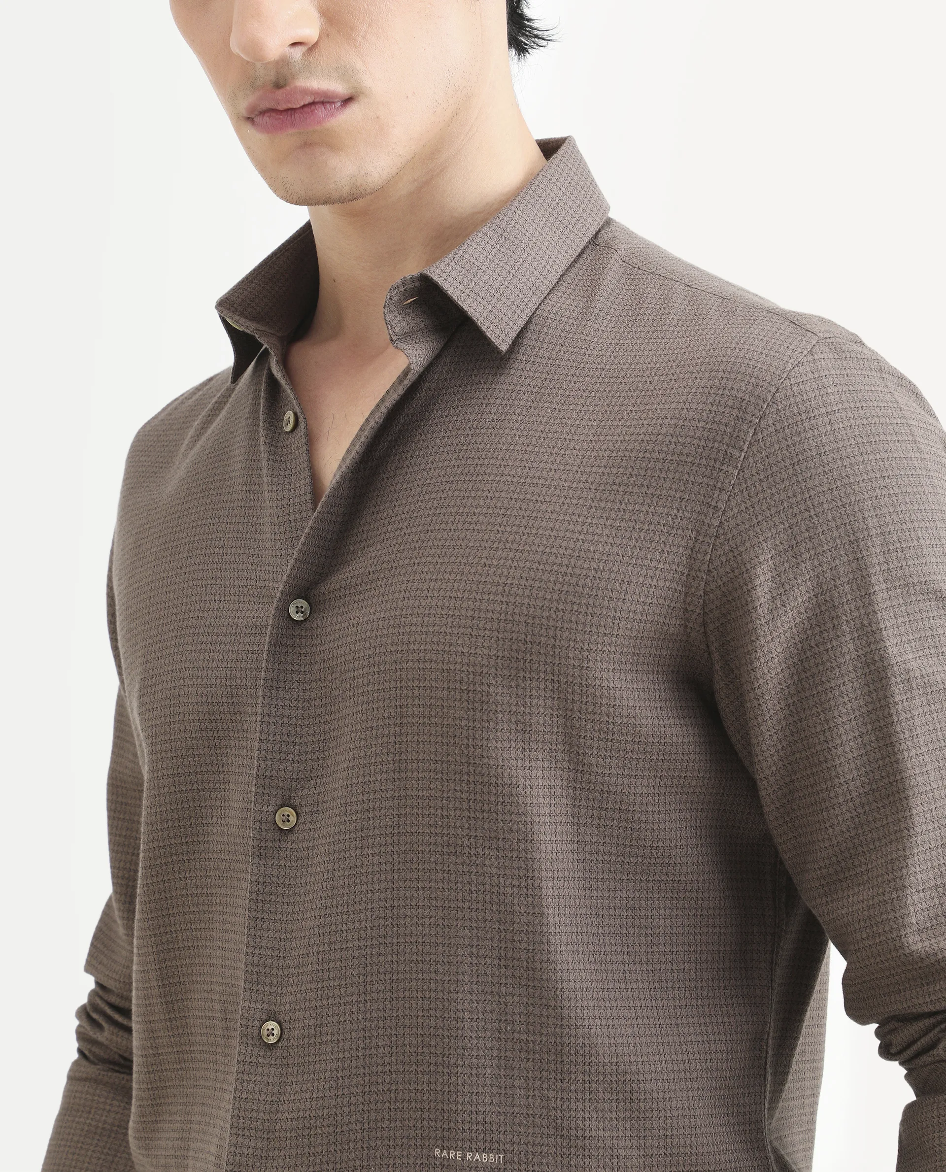 Rare Rabbit Men's Zail Brown Cotton Fabric Spread Collar Regular Fit Textured Shirt - Image 5