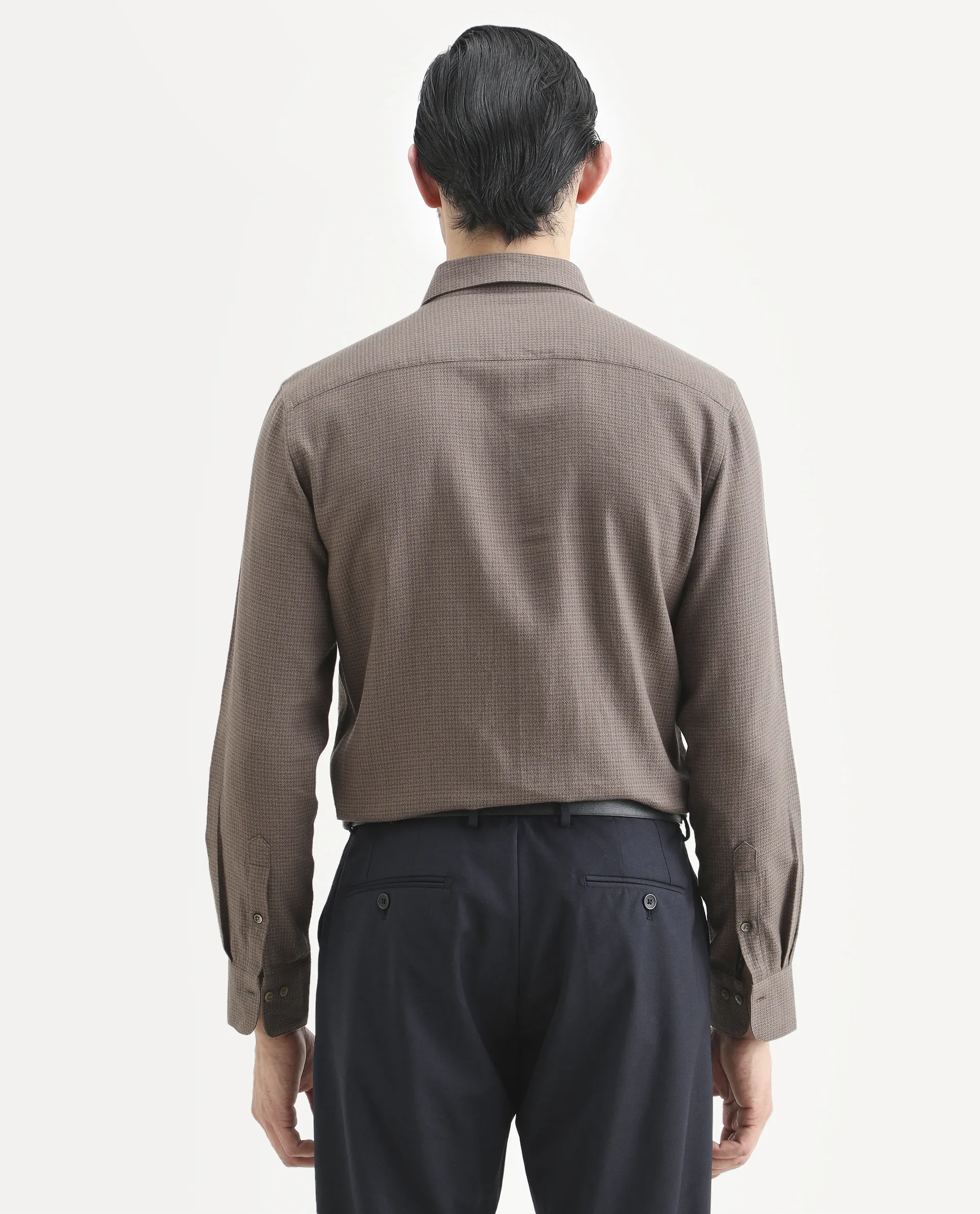 Rare Rabbit Men's Zail Brown Cotton Fabric Spread Collar Regular Fit Textured Shirt - Image 8