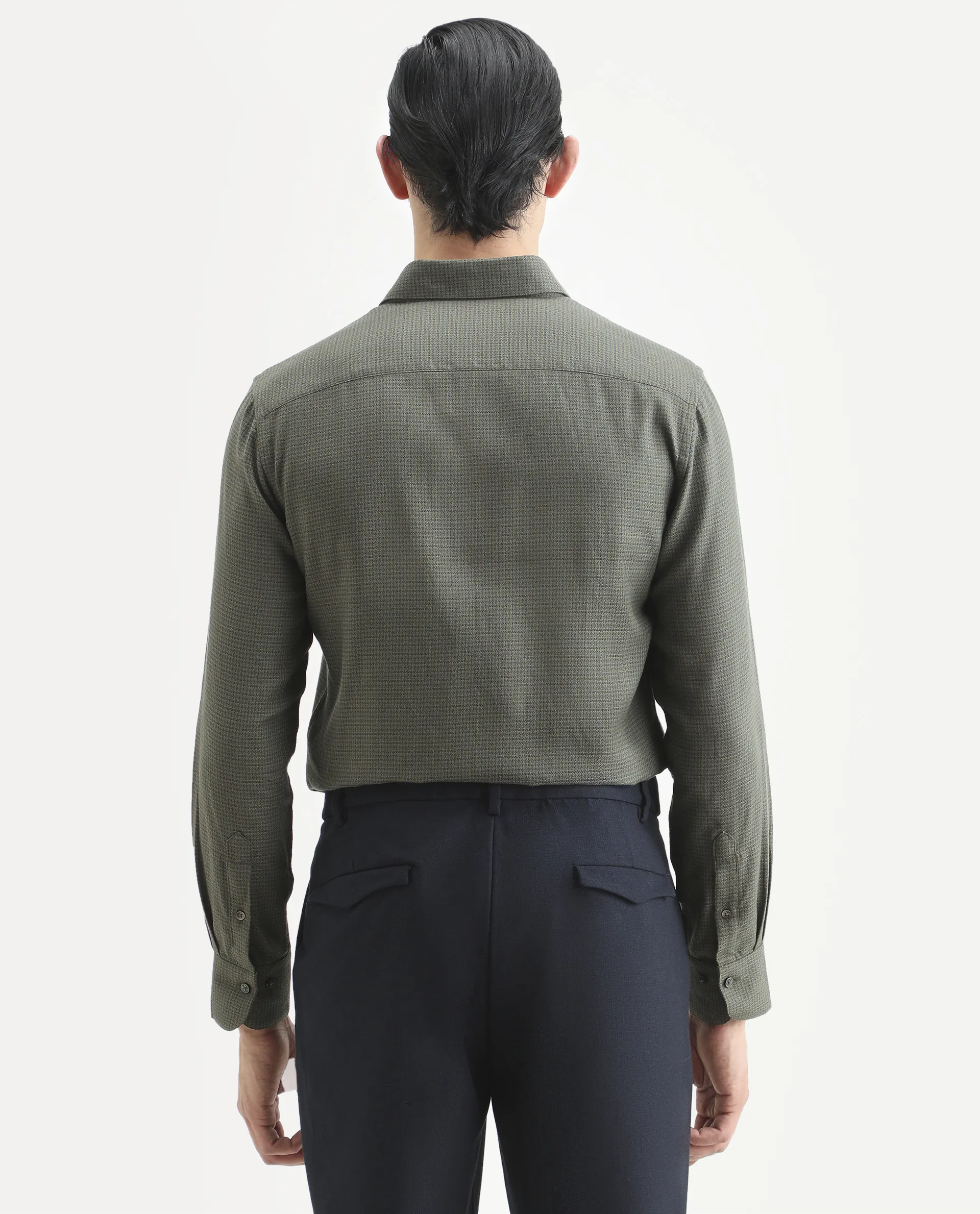 Rare Rabbit Men's Zail Green Cotton Fabric Spread Collar Regular Fit Textured Shirt - Image 7