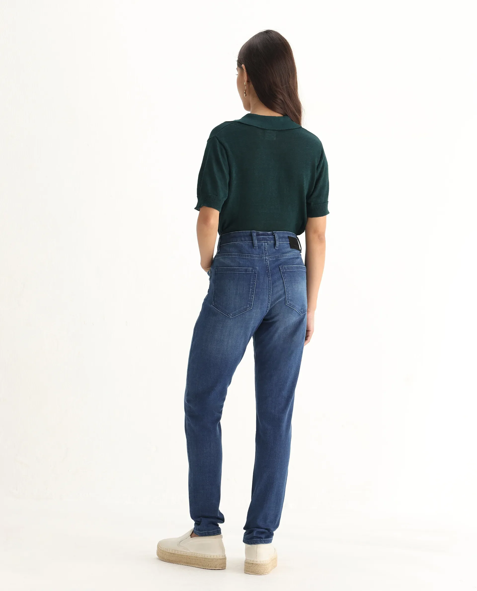 Rareism Women's Zaisho Blue Cotton Blend Plain Ankle Length Sleek Skinny Fit Jeans - Image 9