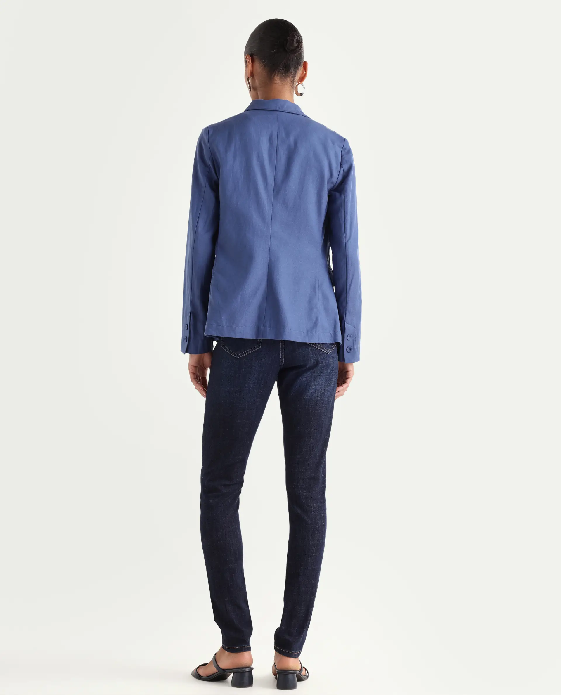 Rareism Women's Zaisho Dark Blue Cotton Blend Plain Ankle Length Sleek Skinny Fit Jeans - Image 6