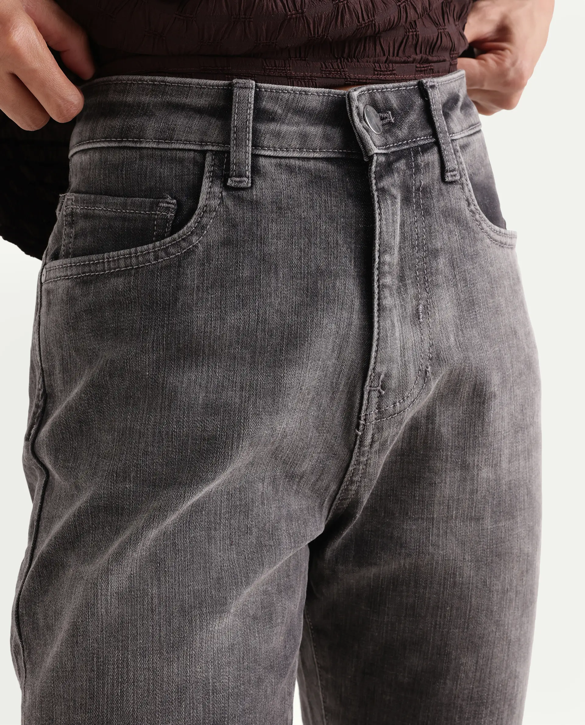 Rareism Women's Zaisho Grey Cotton Blend Plain Ankle Length Sleek Skinny Fit Jeans - Image 3