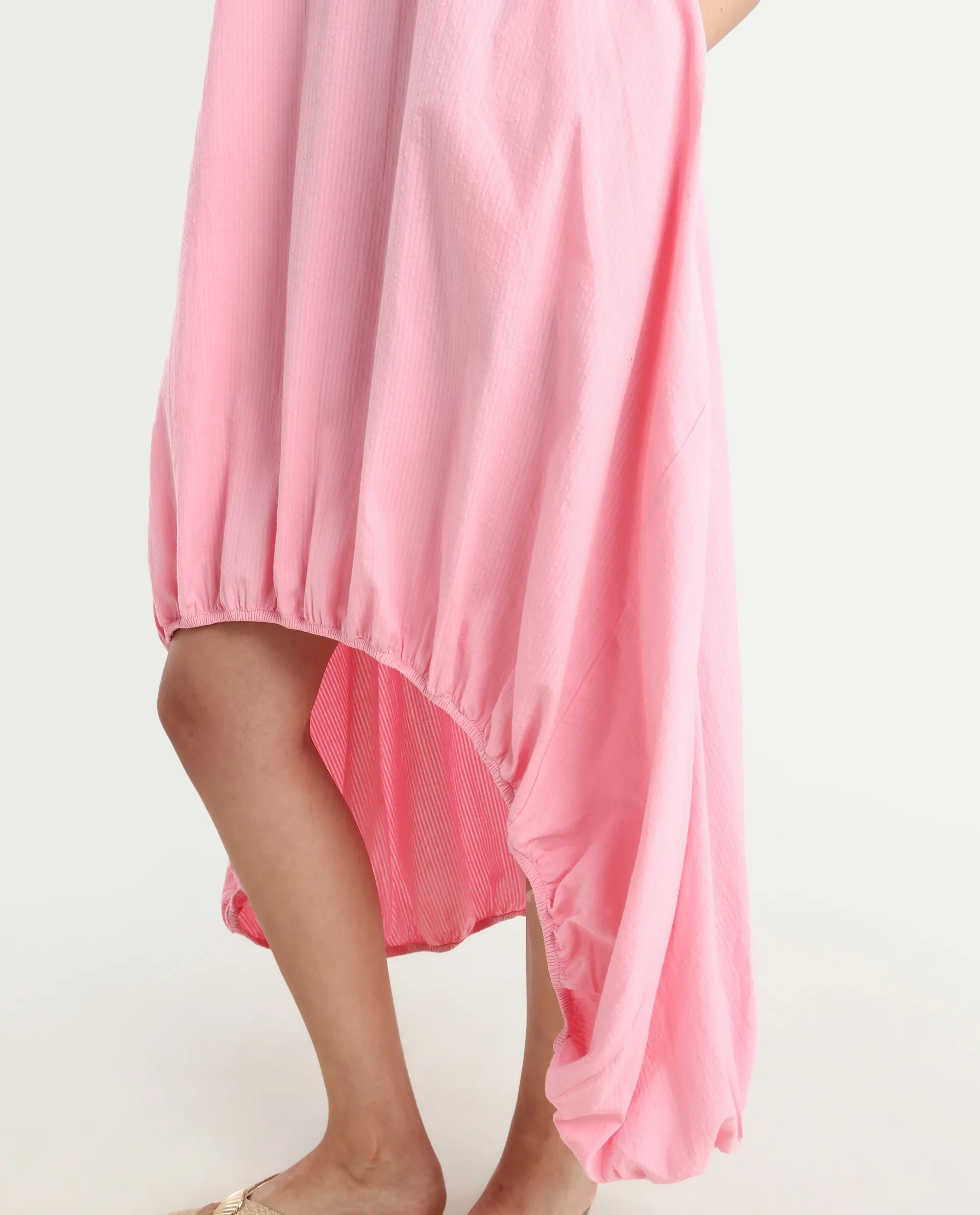 Rareism Women's Zakura Dusky Pink Cotton Crew Neck Striped Sleeveless Maxi Balloon Dress - Image 5