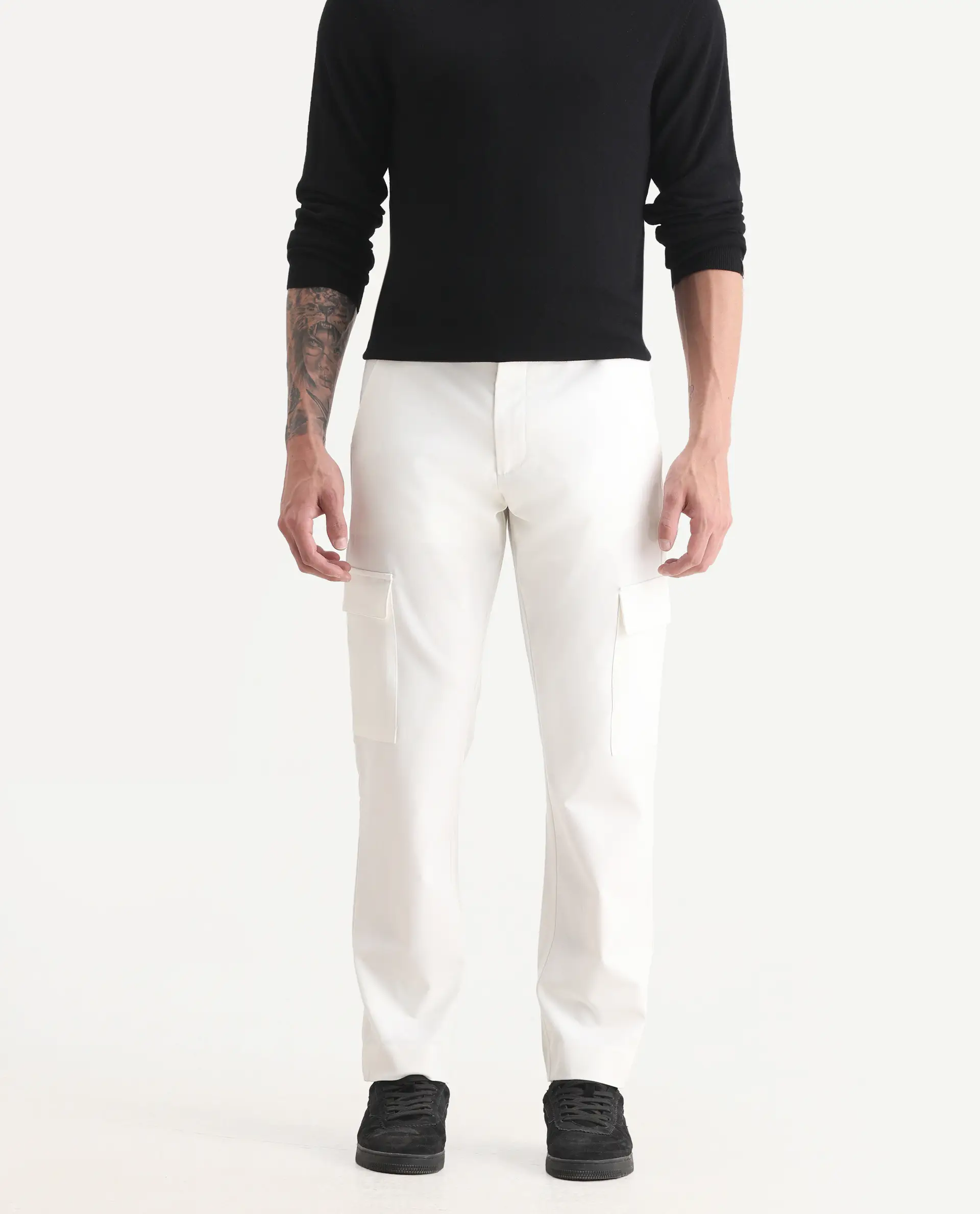 Rare Rabbit Men's Zal Off White Polyester Plain Relaxed Fit Trouser - Image 2