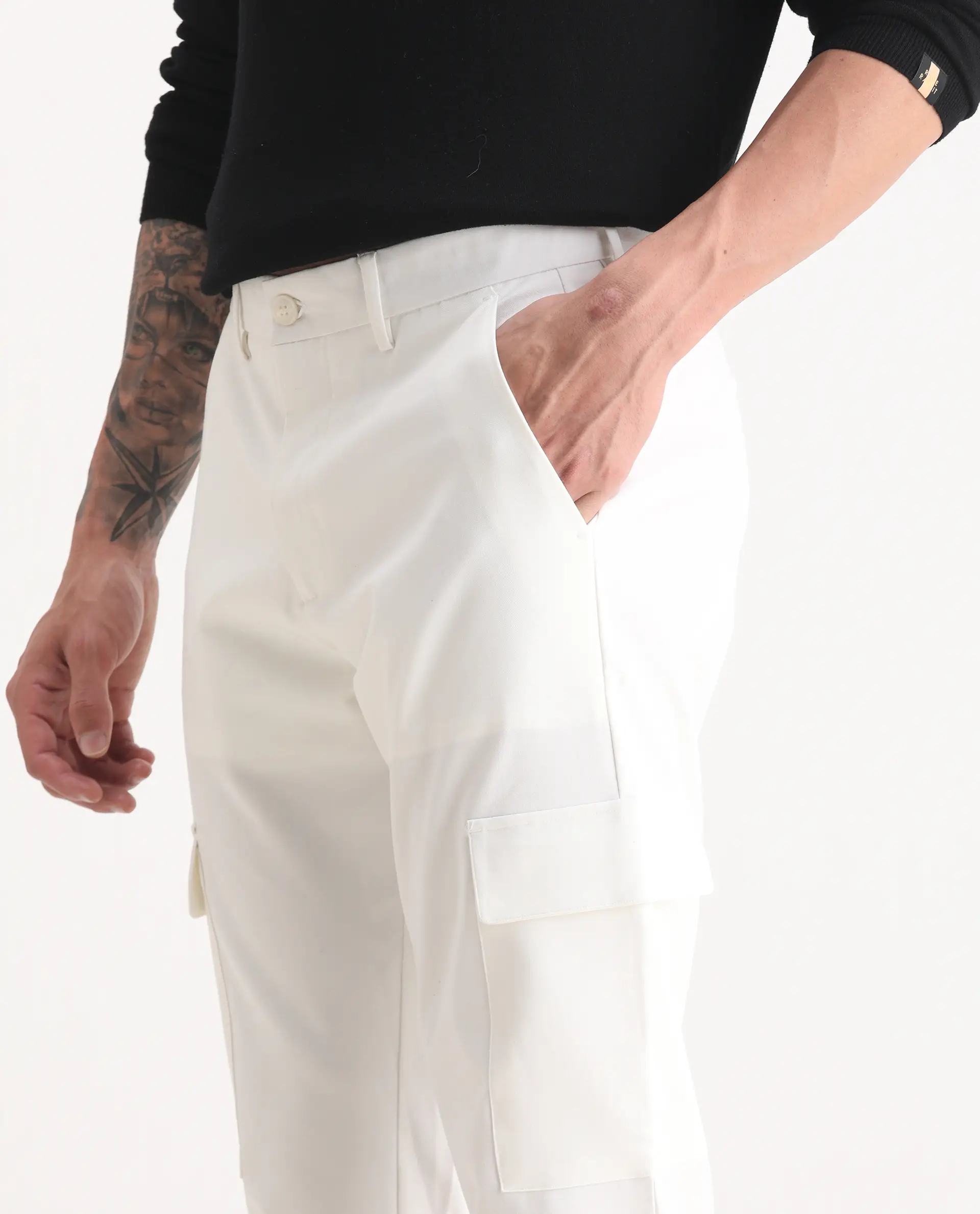 Rare Rabbit Men's Zal Off White Polyester Plain Relaxed Fit Trouser - Image 3