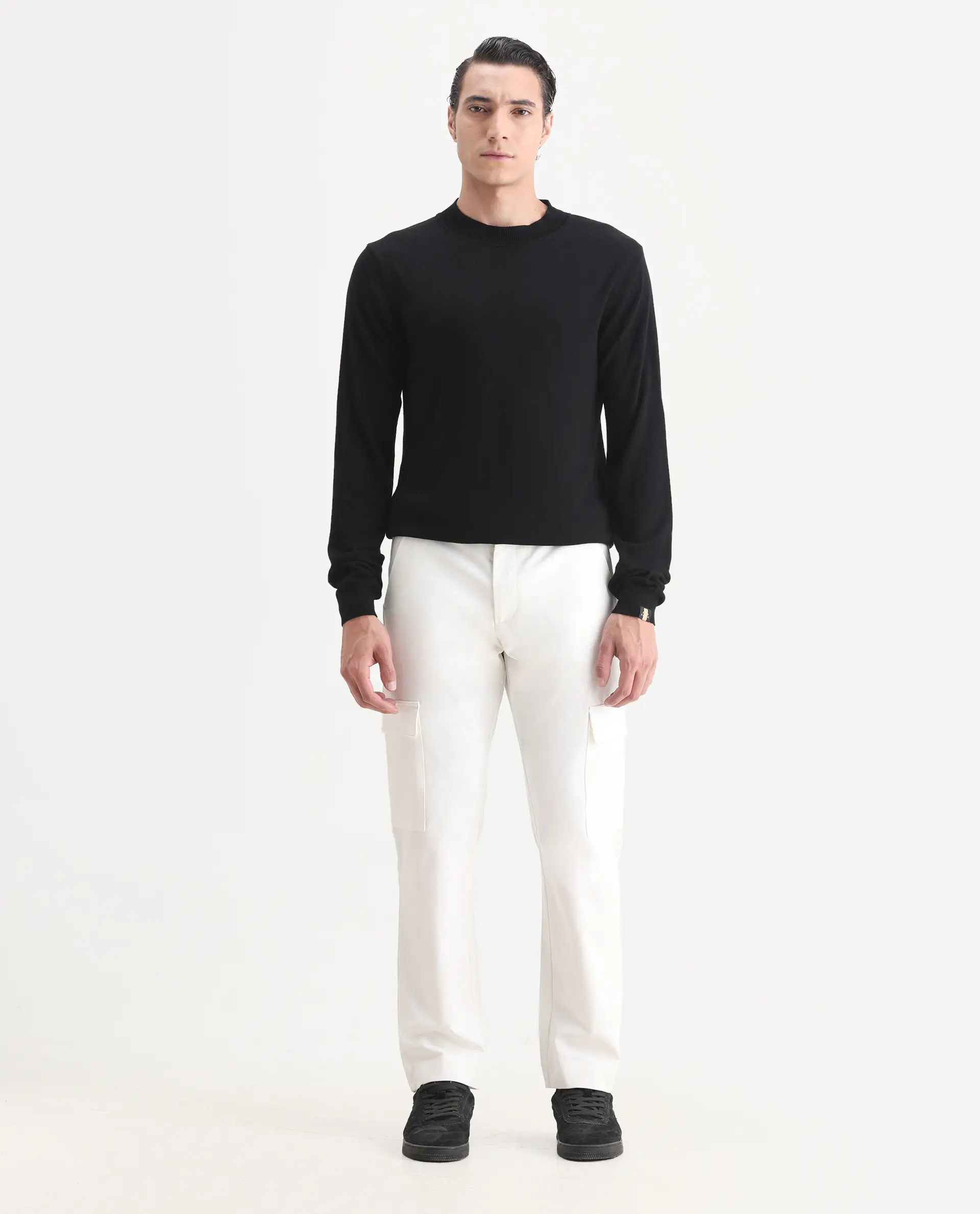 Rare Rabbit Men's Zal Off White Polyester Plain Relaxed Fit Trouser - Image 4