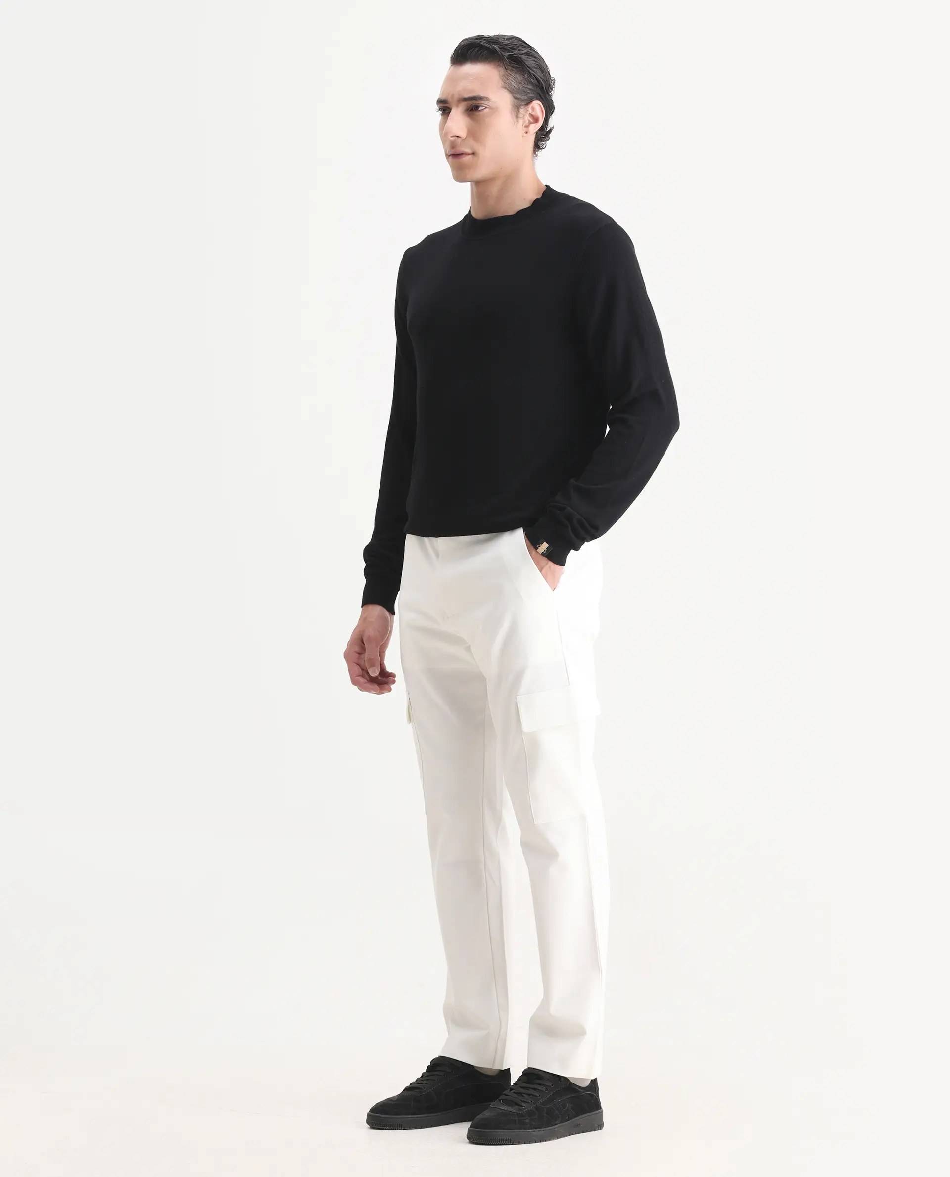 Rare Rabbit Men's Zal Off White Polyester Plain Relaxed Fit Trouser - Image 5