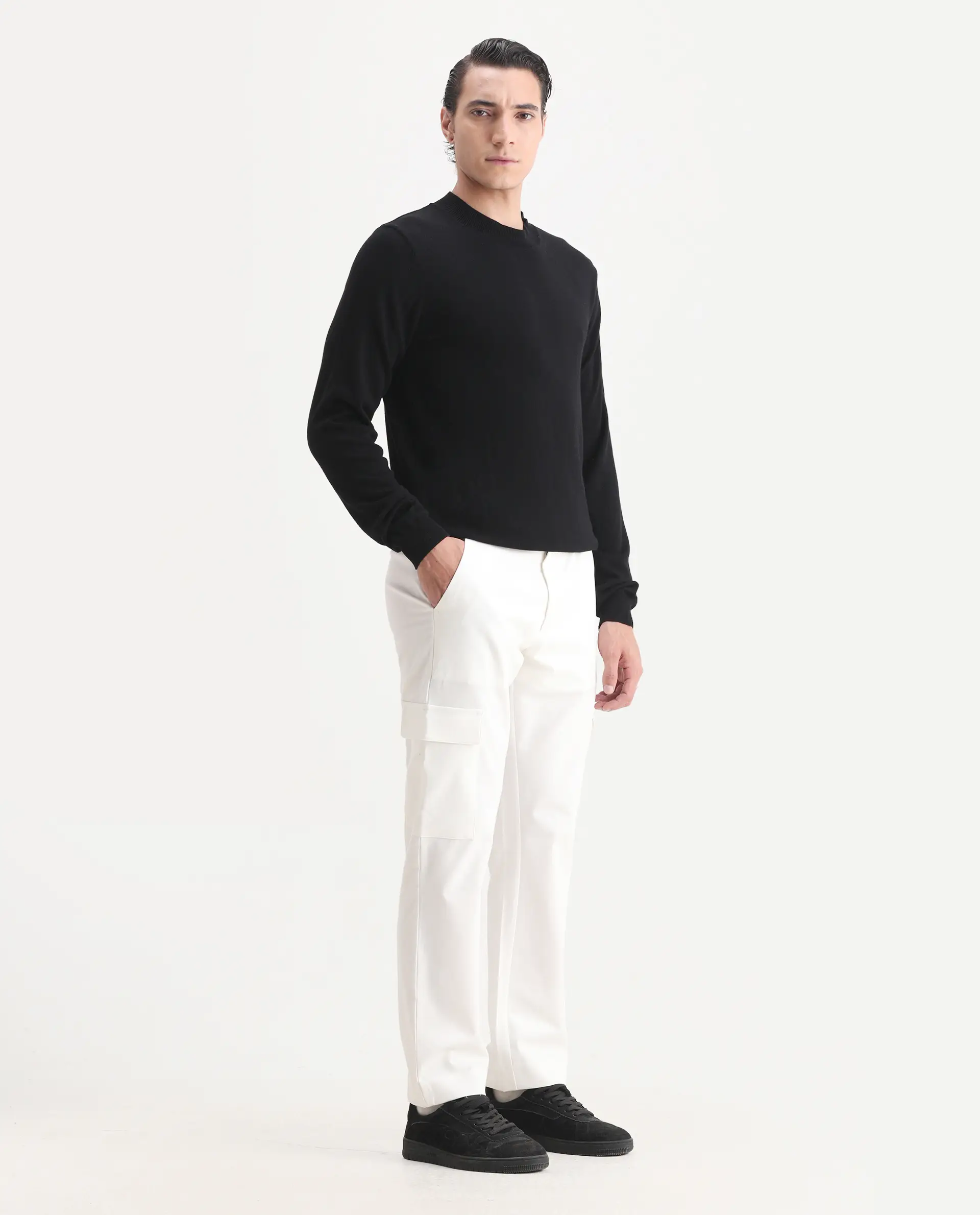 Rare Rabbit Men's Zal Off White Polyester Plain Relaxed Fit Trouser - Image 6
