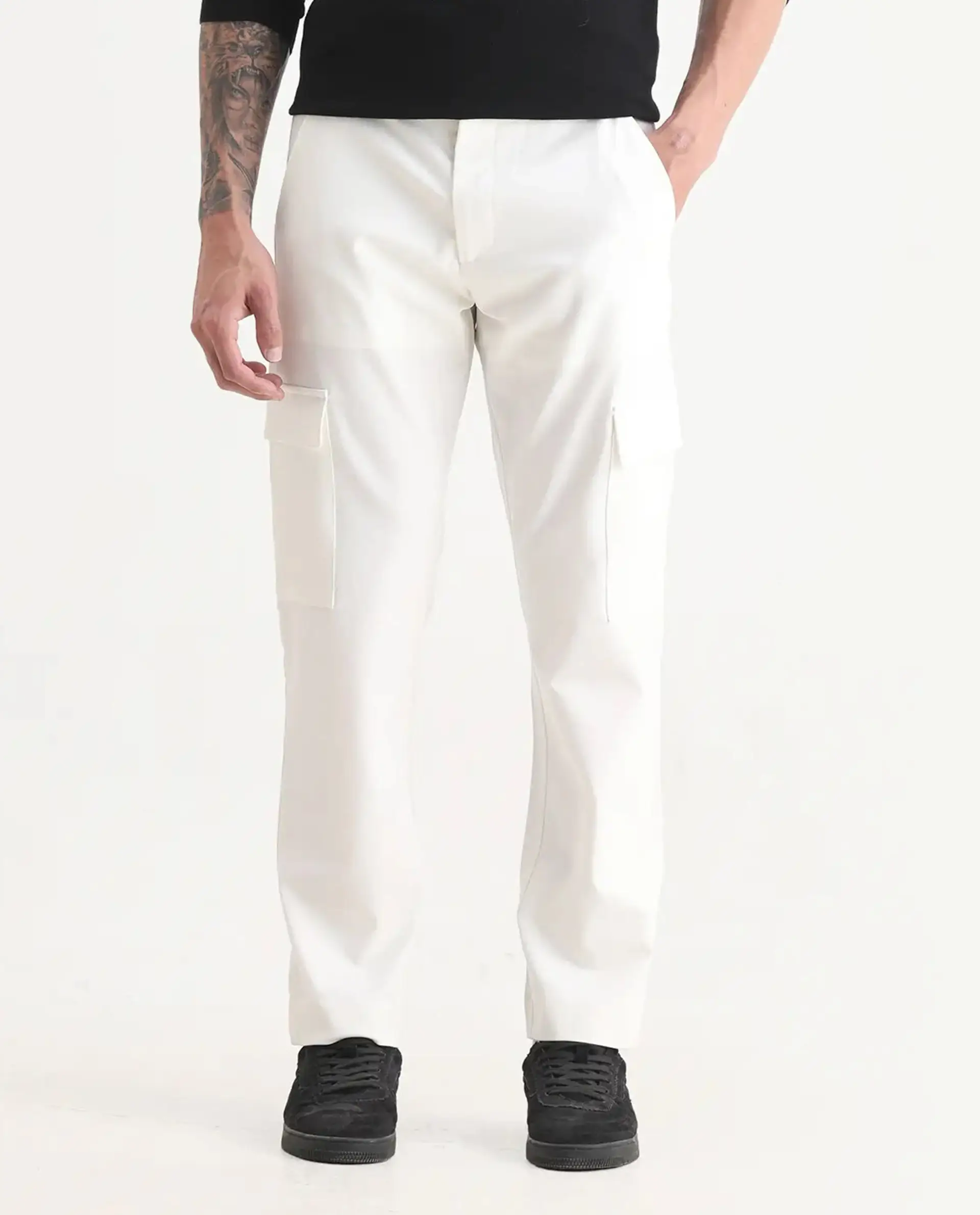Rare Rabbit Men's Zal Off White Polyester Plain Relaxed Fit Trouser - Image 8