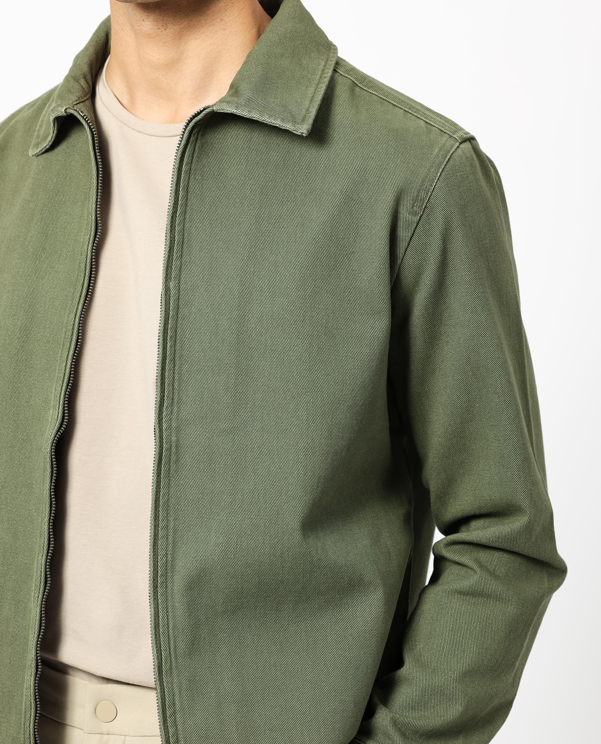 Rare Rabbit Men's Zale Dark Green Cotton Plain Relaxed Fit Full Sleeve Collared Shacket - Image 3
