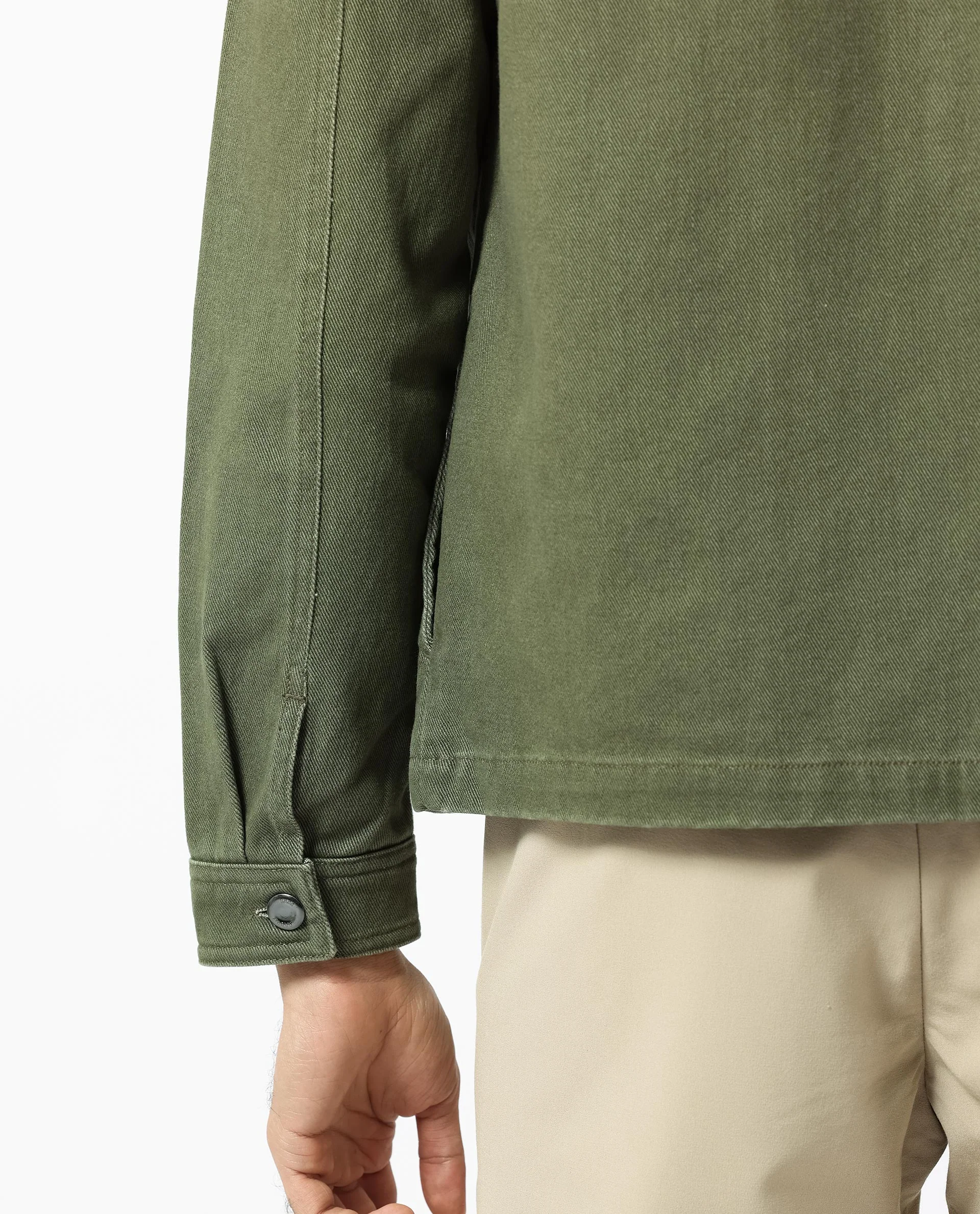 Rare Rabbit Men's Zale Dark Green Cotton Plain Relaxed Fit Full Sleeve Collared Shacket - Image 4