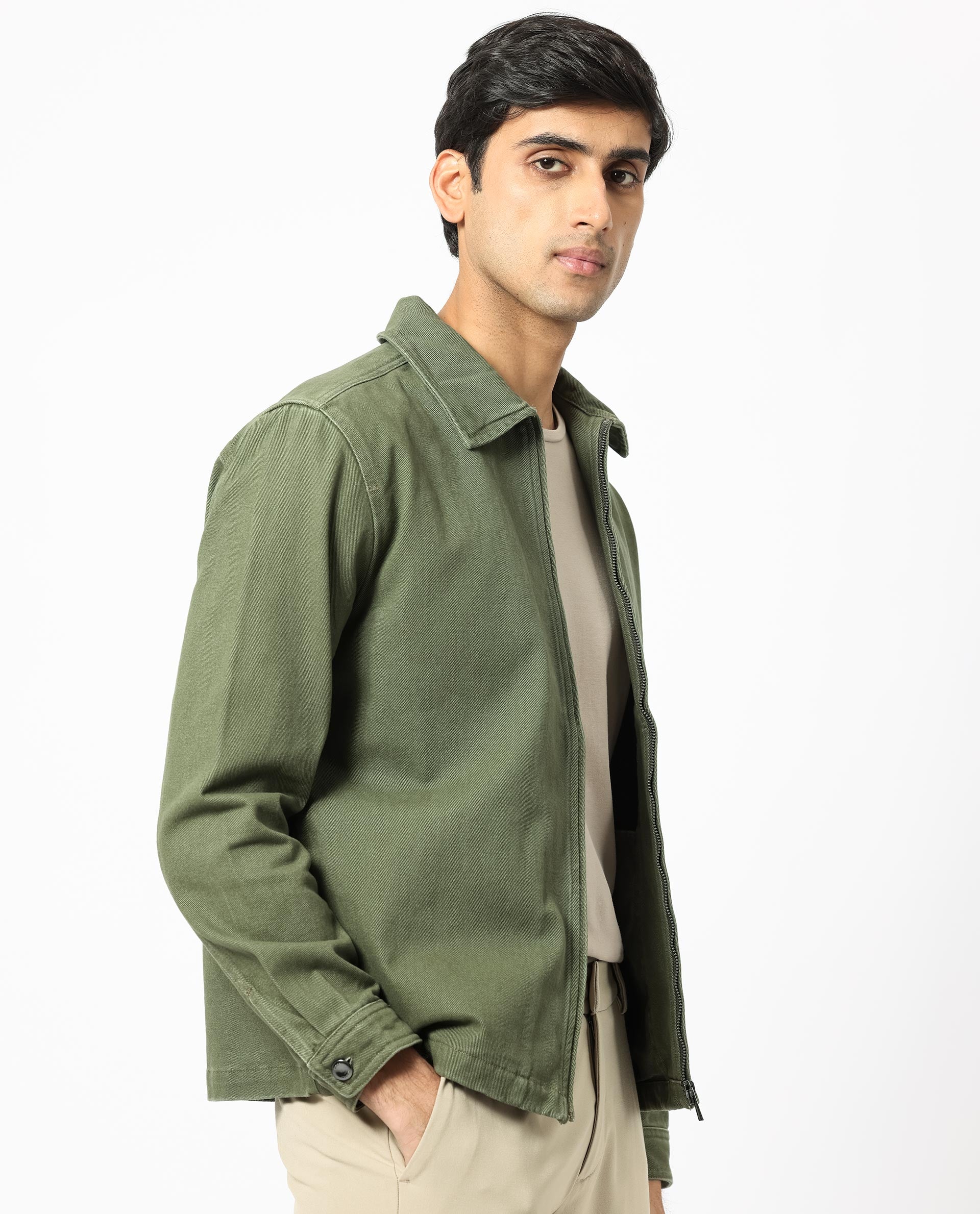 Rare Rabbit Men's Zale Dark Green Cotton Plain Relaxed Fit Full Sleeve Collared Shacket - Image 6