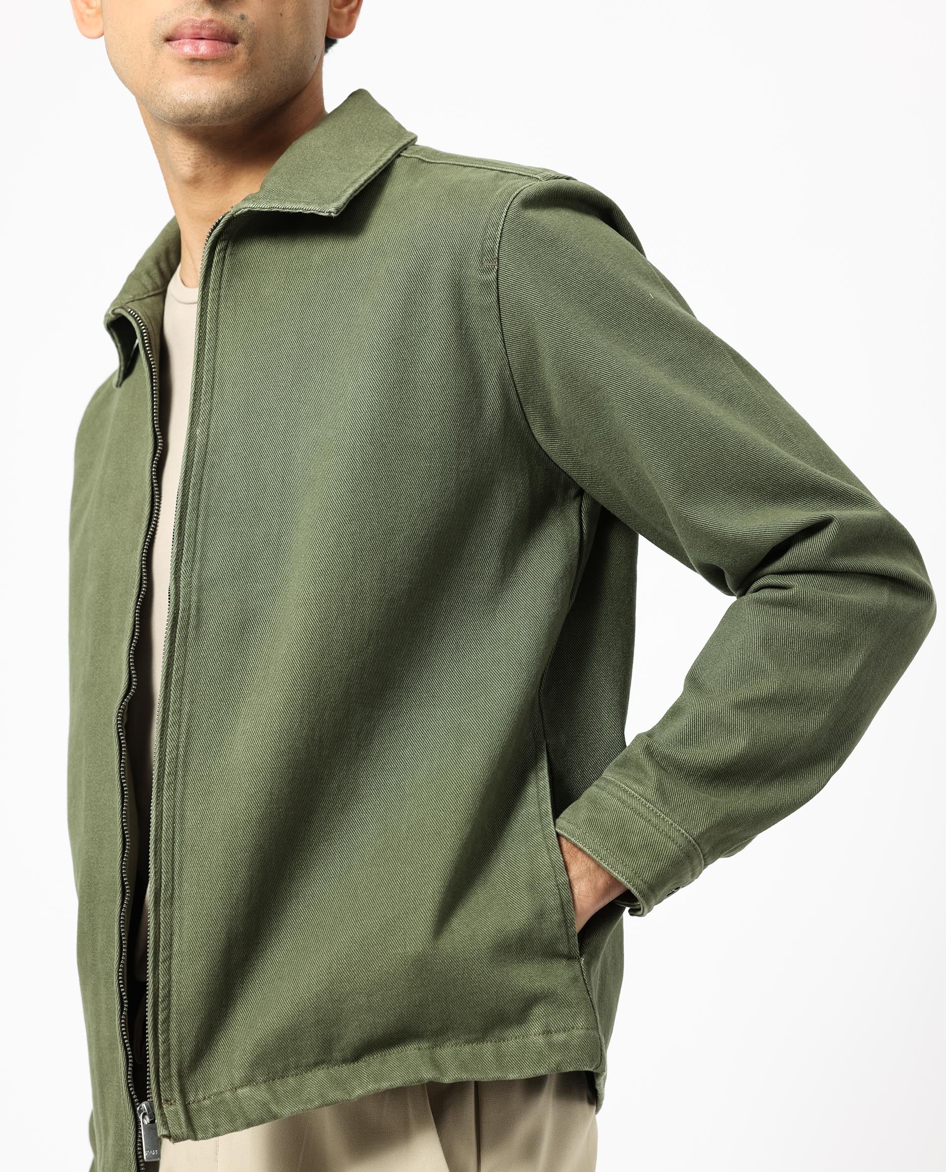 Rare Rabbit Men's Zale Dark Green Cotton Plain Relaxed Fit Full Sleeve Collared Shacket - Image 8