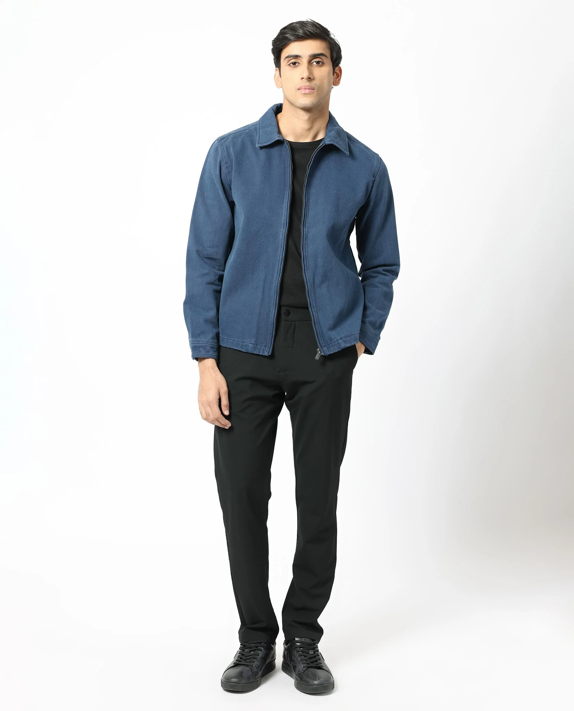 Rare Rabbit Men's Zale Navy Cotton Plain Regular Fit Full Sleeve Collared Shacket - Image 2